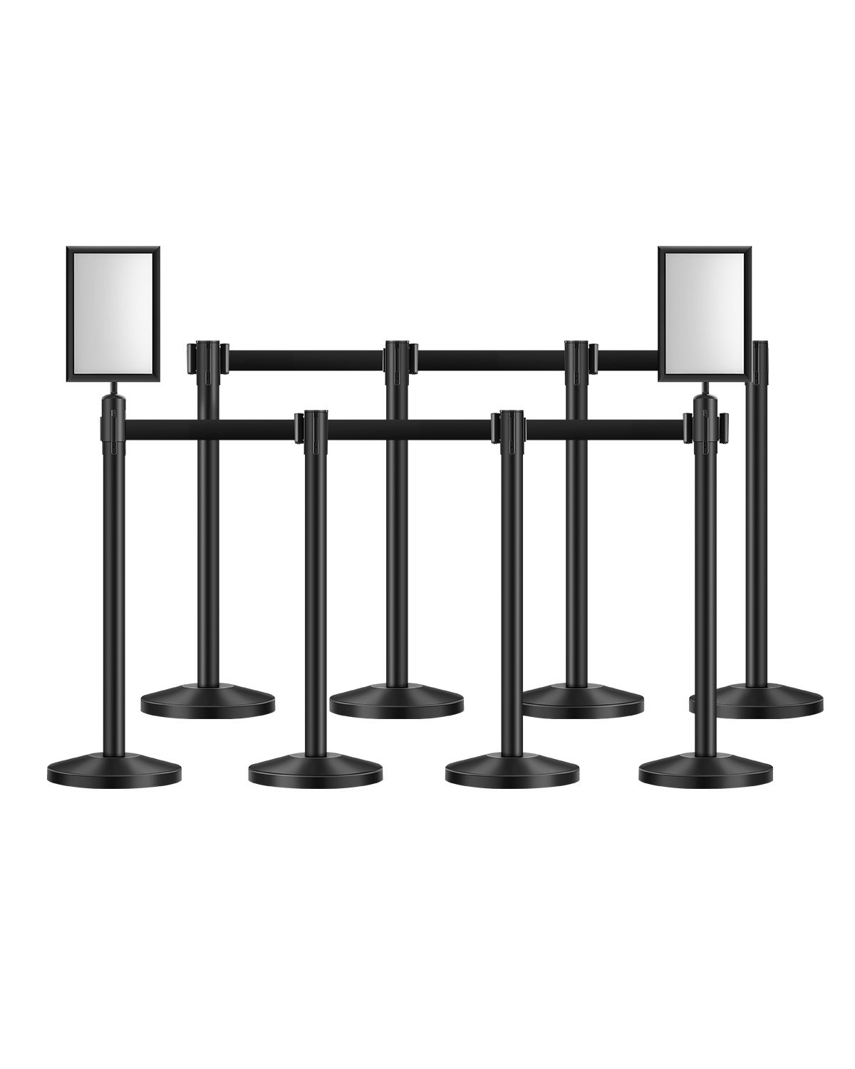 VEVOR 8 τμχ Stanchion Post με 4 αναδιπλούμενες ζώνες & 2 θήκες πινακίδων κοίλη βάση VEVOR 8 τμχ Stanchion Post με 4 αναδιπλούμενες ζώνες & 2 θήκες πινακίδων κοίλη βάση