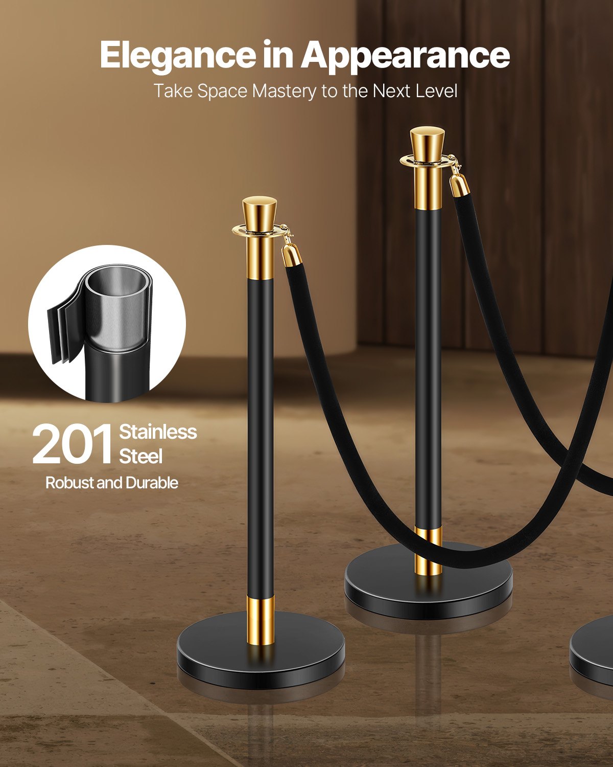 VEVOR 6 τμχ Stanchion Post με 4 μαύρα βελούδινα σχοινιά Sand Injection Hollow Base VEVOR 6 τμχ Stanchion Post με 4 μαύρα βελούδινα σχοινιά Sand Injection Hollow Base