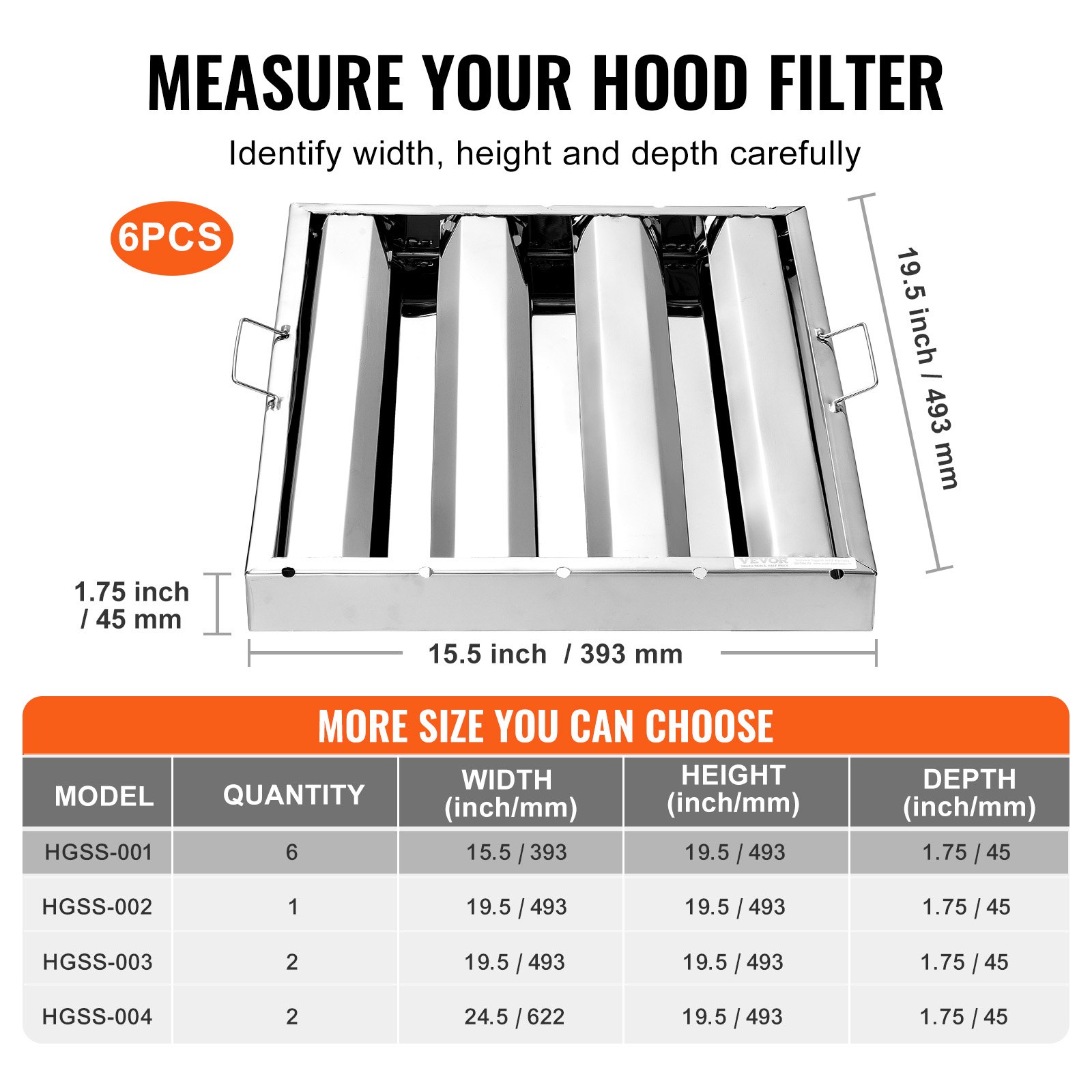 VEVOR 15,5Wx19,5H Inch Commercial Hood Filter Range Hood Διάφραγμα από ανοξείδωτο χάλυβα