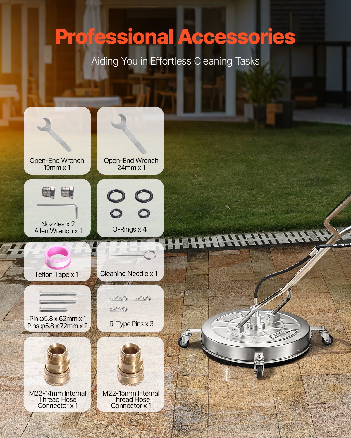 VEVOR 24" Καθαριστικό Επιφάνειας Πλύσης Πίεσης 4 Τροχών Διπλή Λαβή 4000 Max PSI VEVOR 24" Καθαριστικό Επιφάνειας Πλύσης Πίεσης 4 Τροχών Διπλή Λαβή 4000 Max PSI