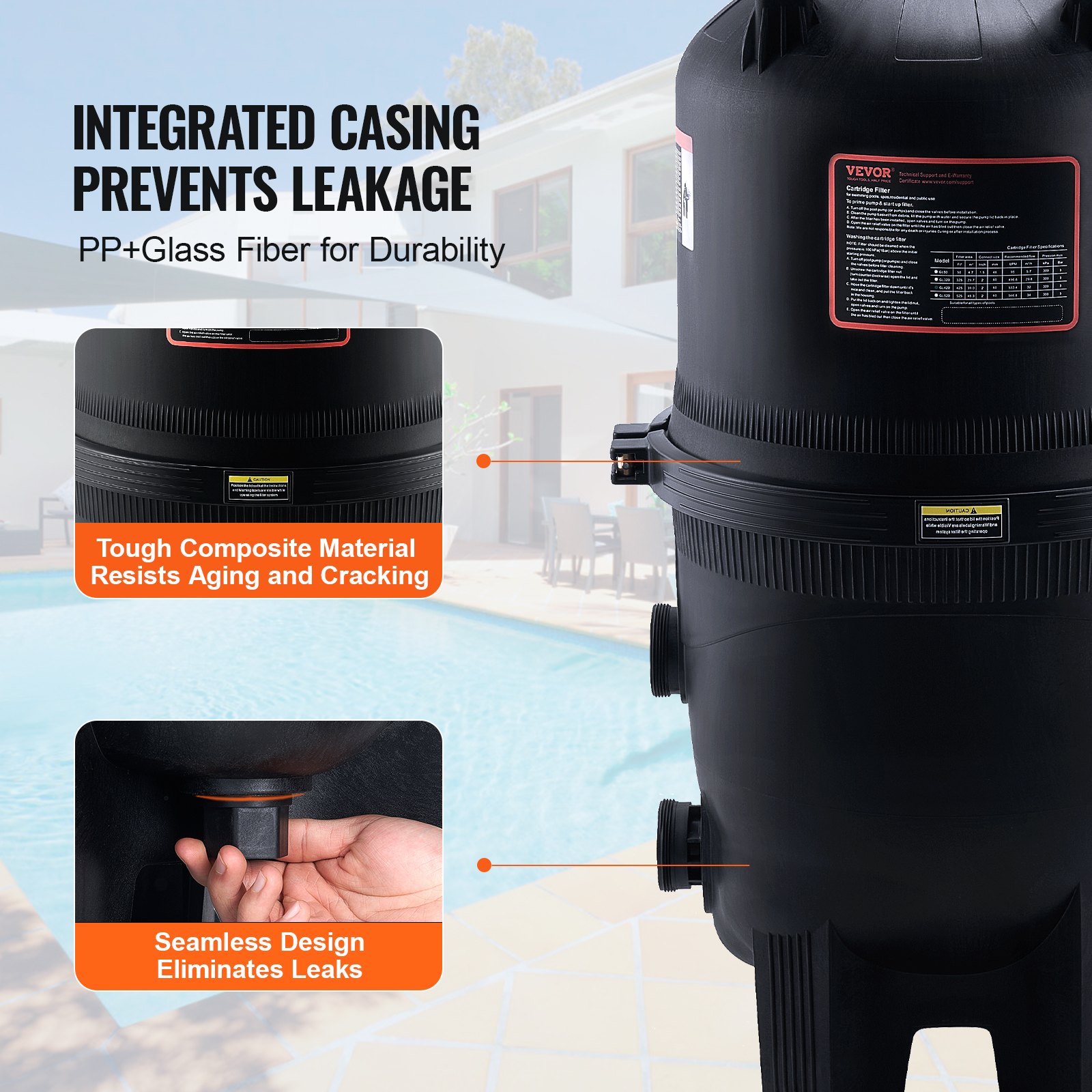 VEVOR Pool Cartridge Filter In/Above Ground Swimming Pool Filtration 49 τ.μ