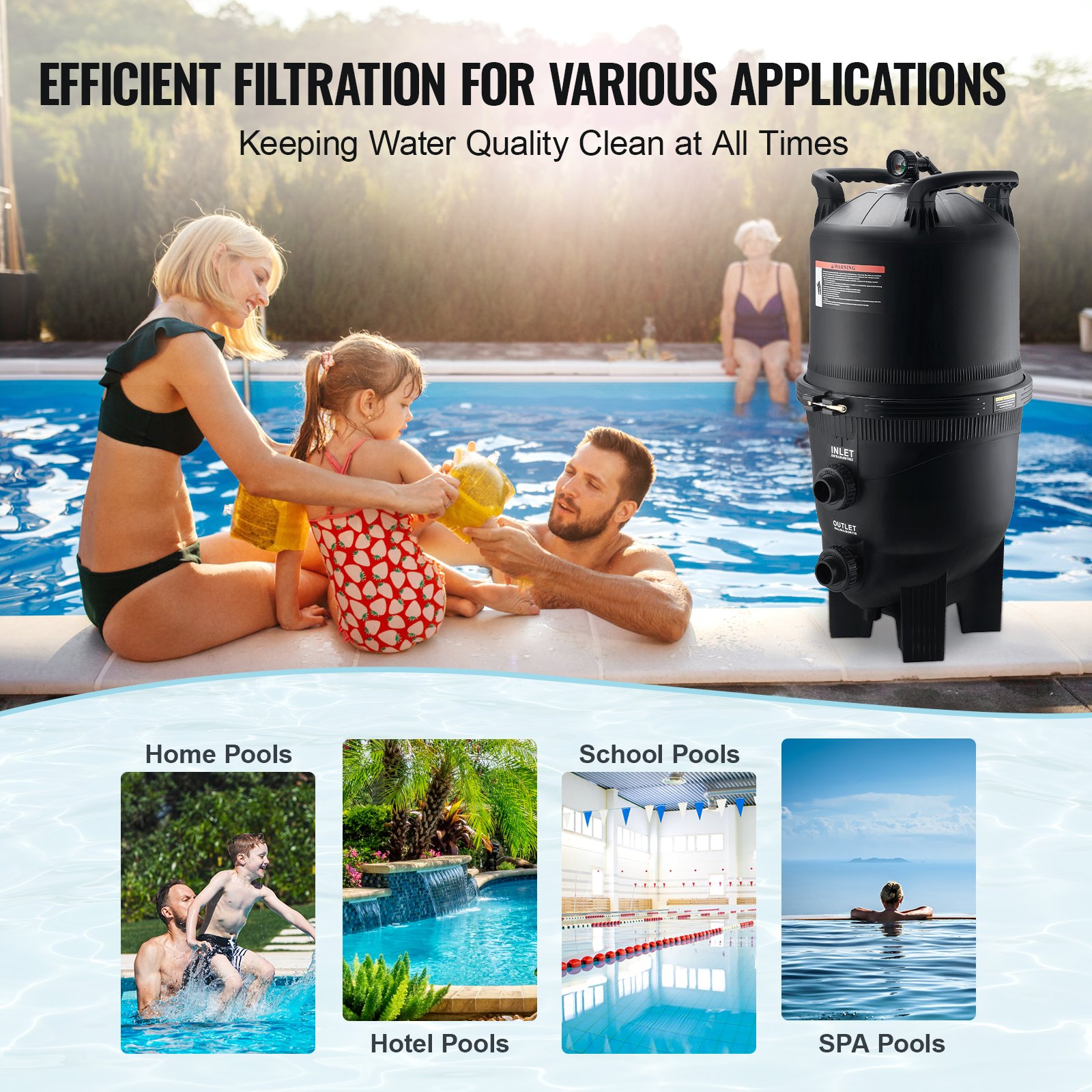 VEVOR Pool Cartridge Filter In/Above Ground Swimming Pool Filtration 49 τ.μ