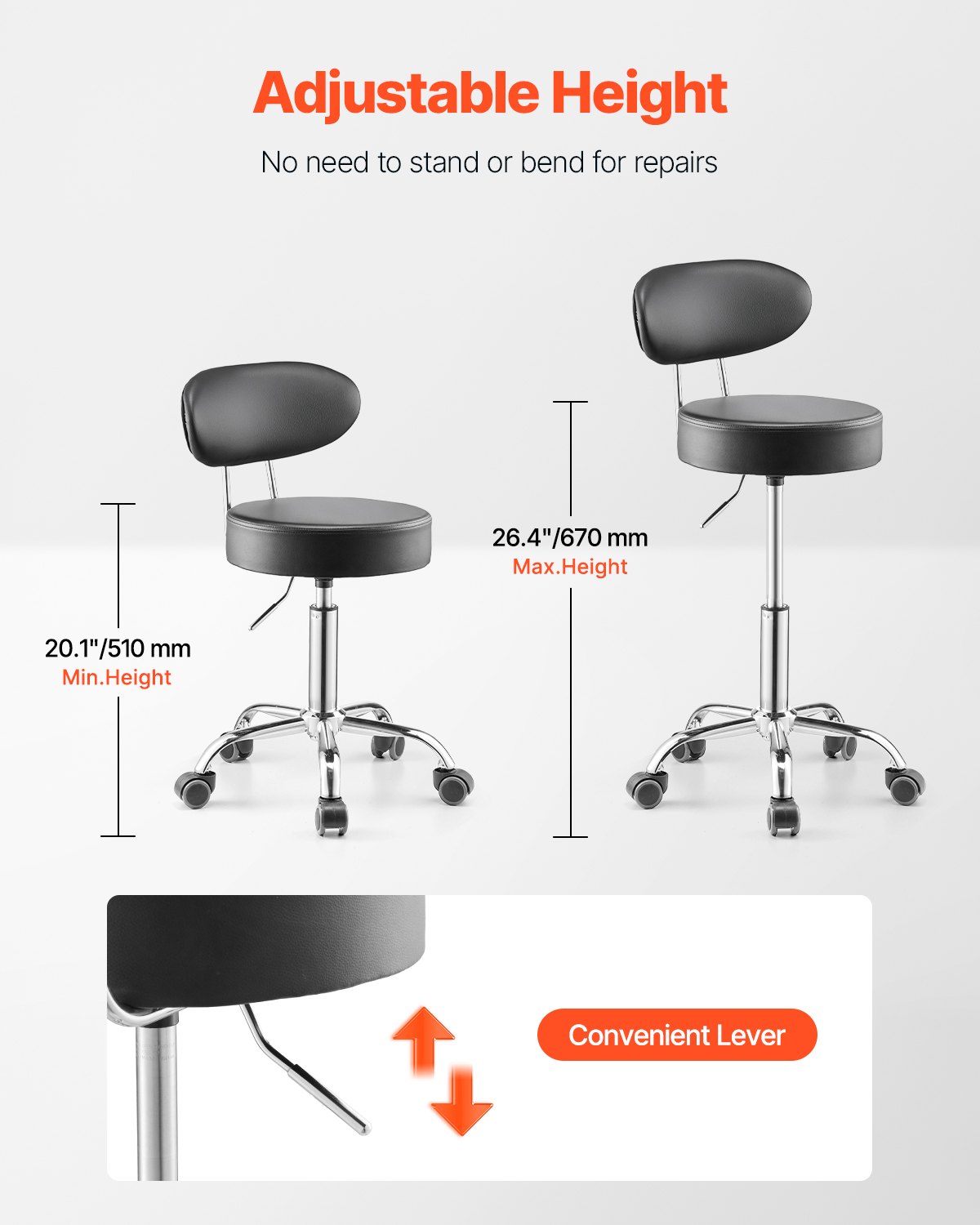 VEVOR Σκαμπό καταστήματος Ρυθμιζόμενο γκαράζ κάθισμα 300 λίβρες φορτίο με πλάτη και ρόδες VEVOR Σκαμπό καταστήματος Ρυθμιζόμενο γκαράζ κάθισμα 300 λίβρες φορτίο με πλάτη και ρόδες