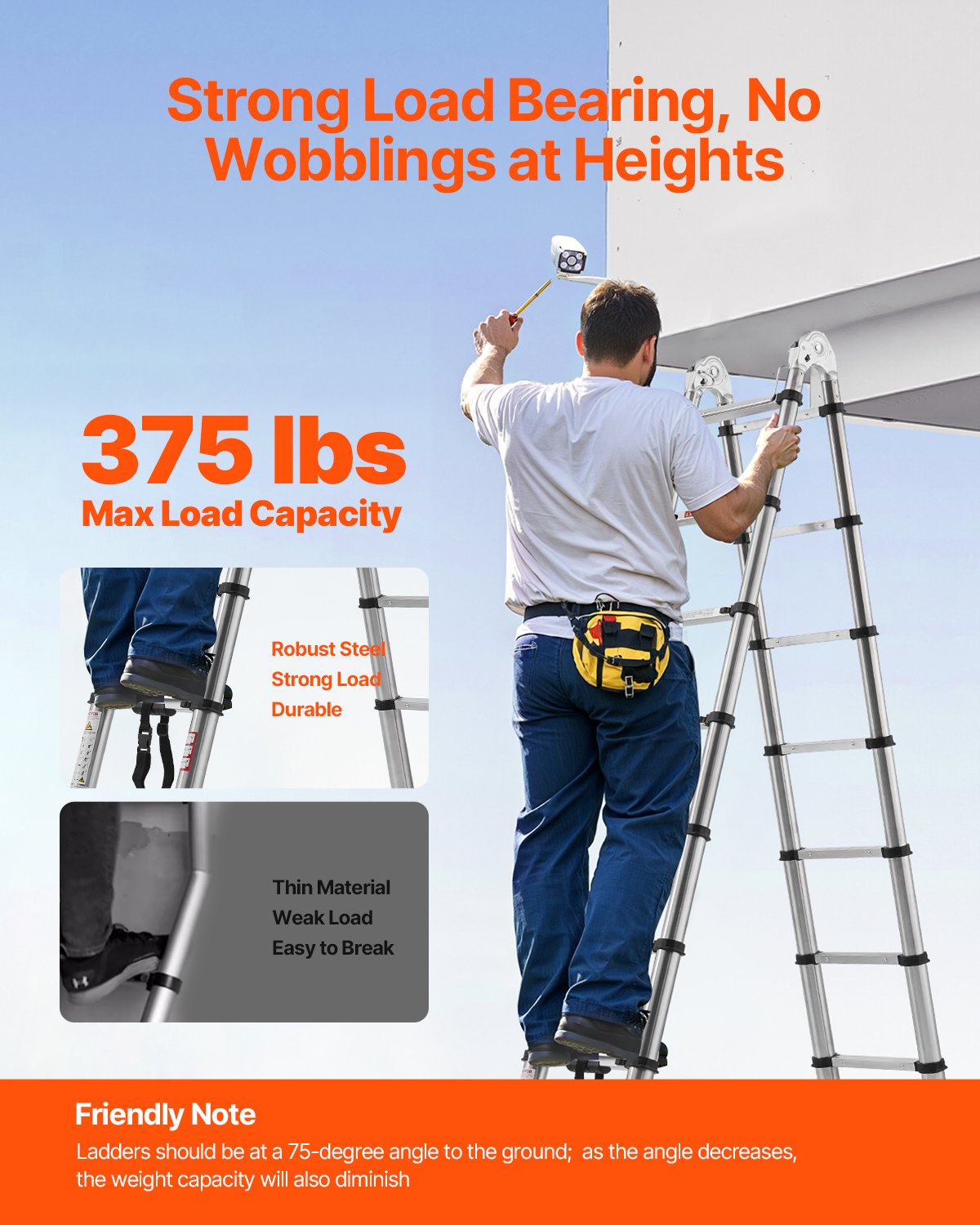 VEVOR Telescoping Ladder A-Frame Inox 16,5 ft Extension Ladders VEVOR Telescoping Ladder A-Frame Inox 16,5 ft Extension Ladders