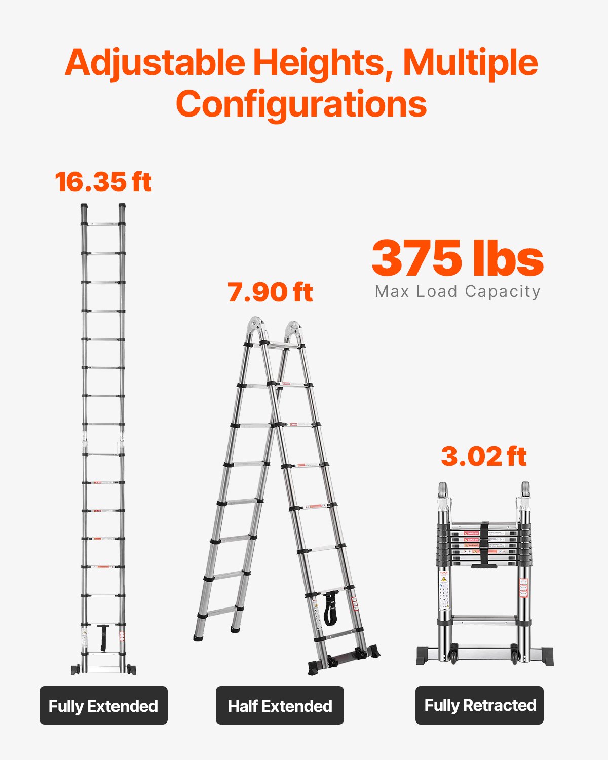 VEVOR Telescoping Ladder A-Frame Inox 16,5 ft Extension Ladders VEVOR Telescoping Ladder A-Frame Inox 16,5 ft Extension Ladders