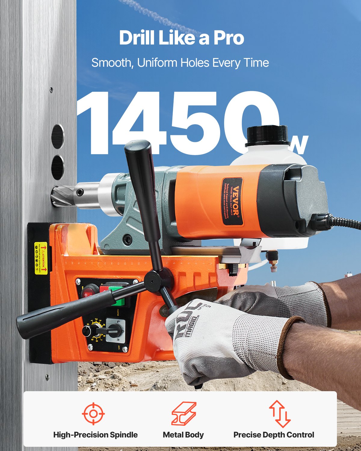 Magnetic Drill 1450W 2878 lbf Portable Mag Drill Press 2 in Boring Diameter Magnetic Drill 1450W 2878 lbf Portable Mag Drill Press 2 in Boring Diameter