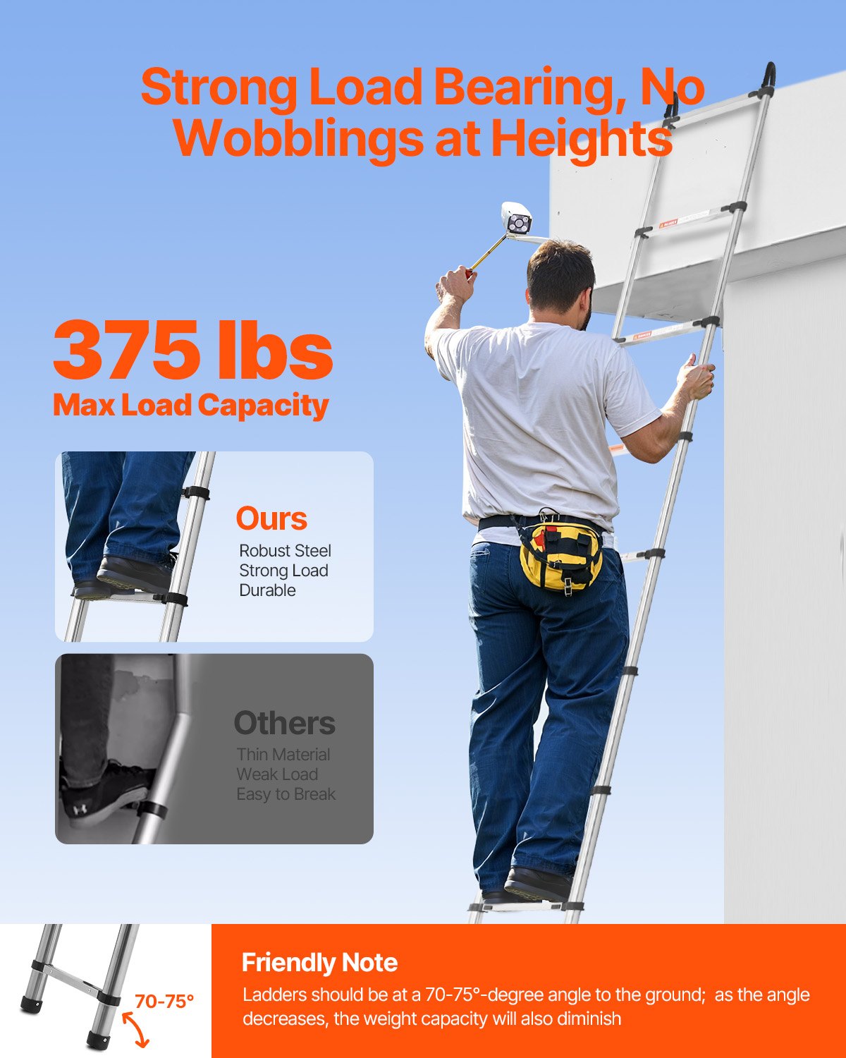 VEVOR Telescoping Ladder Stainless Steel Extension Step 16,5ft Portable Ladders VEVOR Telescoping Ladder Stainless Steel Extension Step 16,5ft Portable Ladders