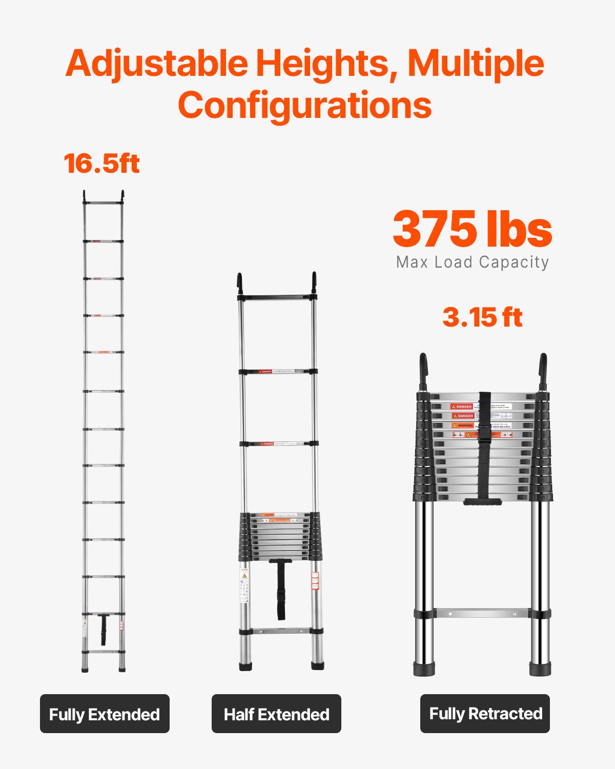 VEVOR Telescoping Ladder Stainless Steel Extension Step 16,5ft Portable Ladders VEVOR Telescoping Ladder Stainless Steel Extension Step 16,5ft Portable Ladders