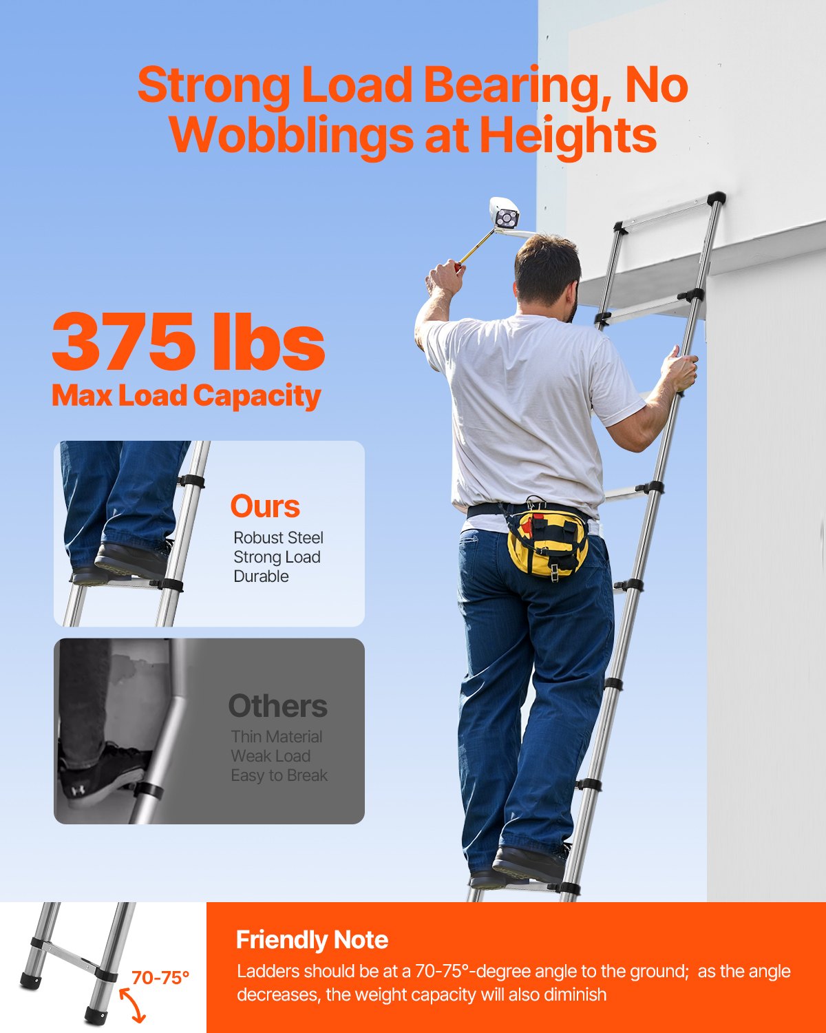 VEVOR Telescoping Ladder Stainless Steel Extension Step 8,5ft Portable Ladders VEVOR Telescoping Ladder Stainless Steel Extension Step 8,5ft Portable Ladders
