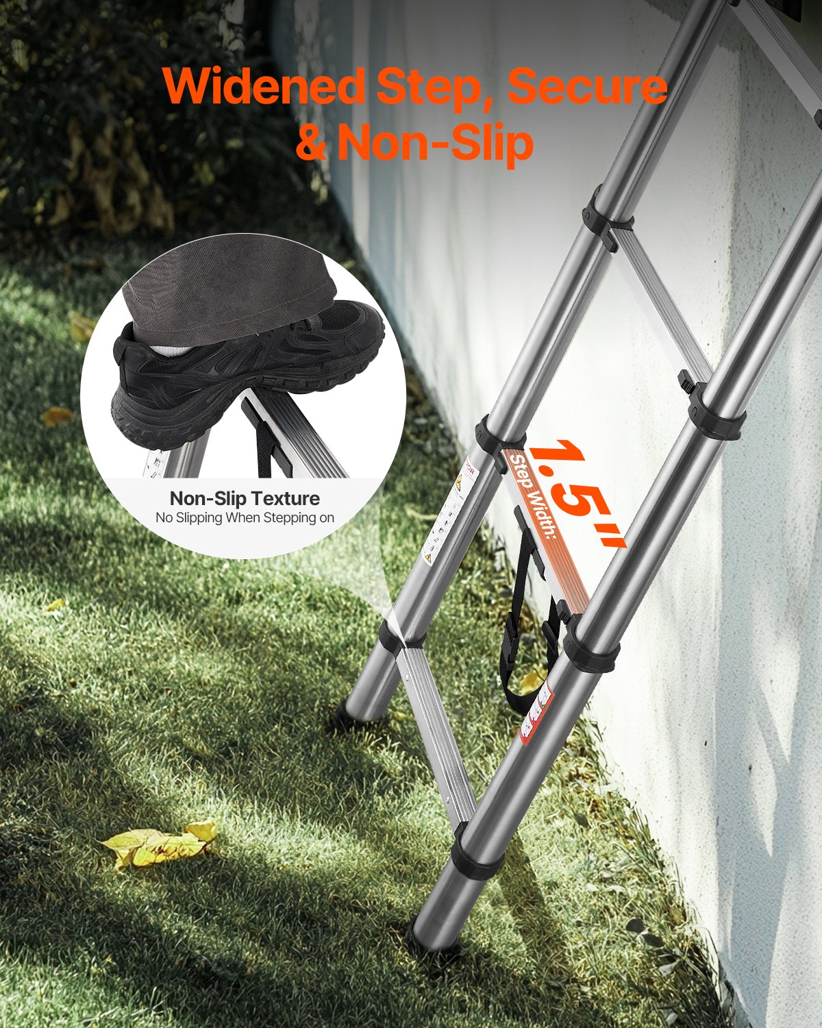 VEVOR Telescoping Ladder Stainless Steel Extension Step 8,5ft Portable Ladders VEVOR Telescoping Ladder Stainless Steel Extension Step 8,5ft Portable Ladders