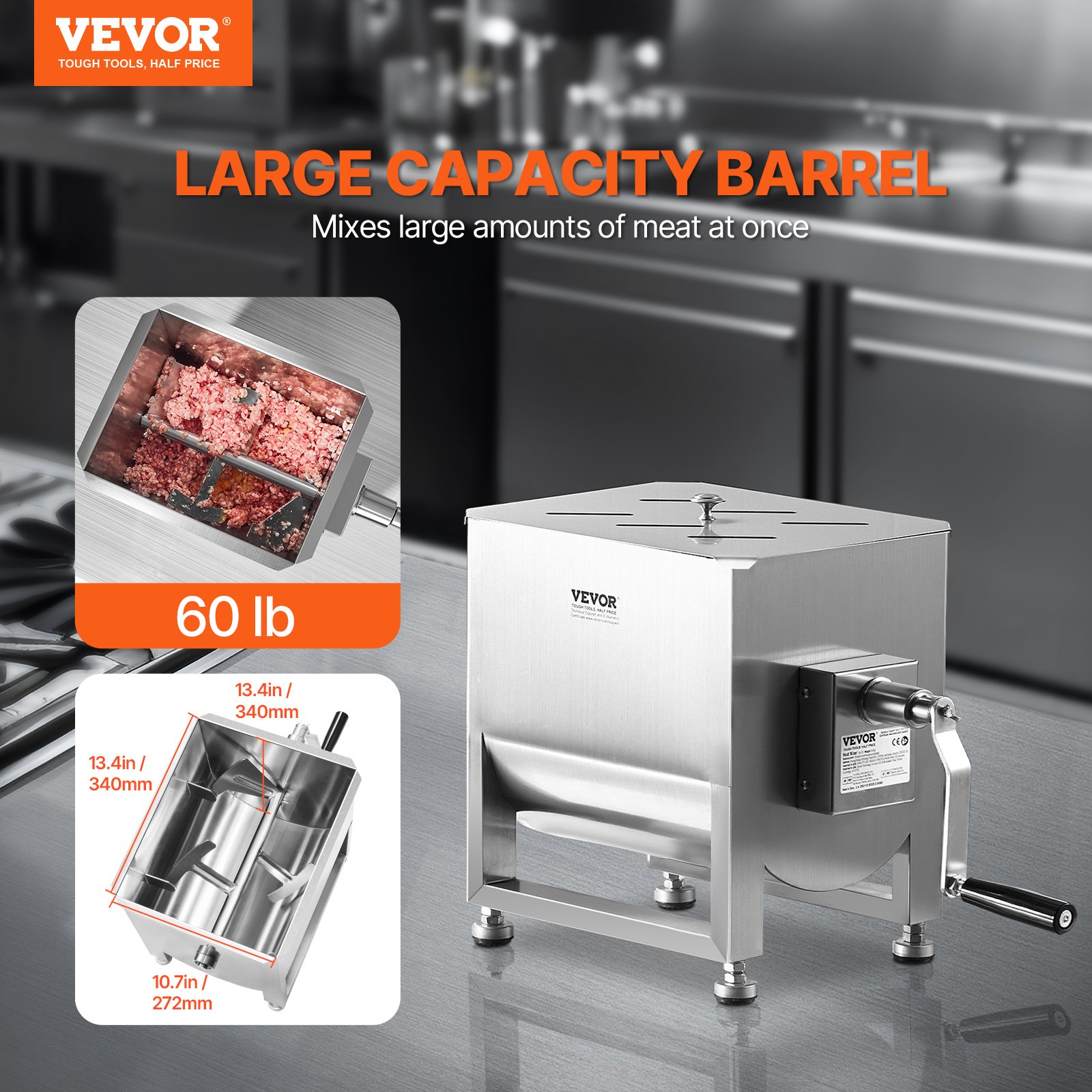 VEVOR Χειροκίνητο Μίξερ Κρέατος 60L με Σταθερή Δεξαμενή Ανάμειξης Μέγιστο 60LB για Μίξερ Κρέατος και Λουκάνικου VEVOR Χειροκίνητο Μίξερ Κρέατος 60L με Σταθερή Δεξαμενή Ανάμειξης Μέγιστο 60LB για Μίξερ Κρέατος και Λουκάνικου