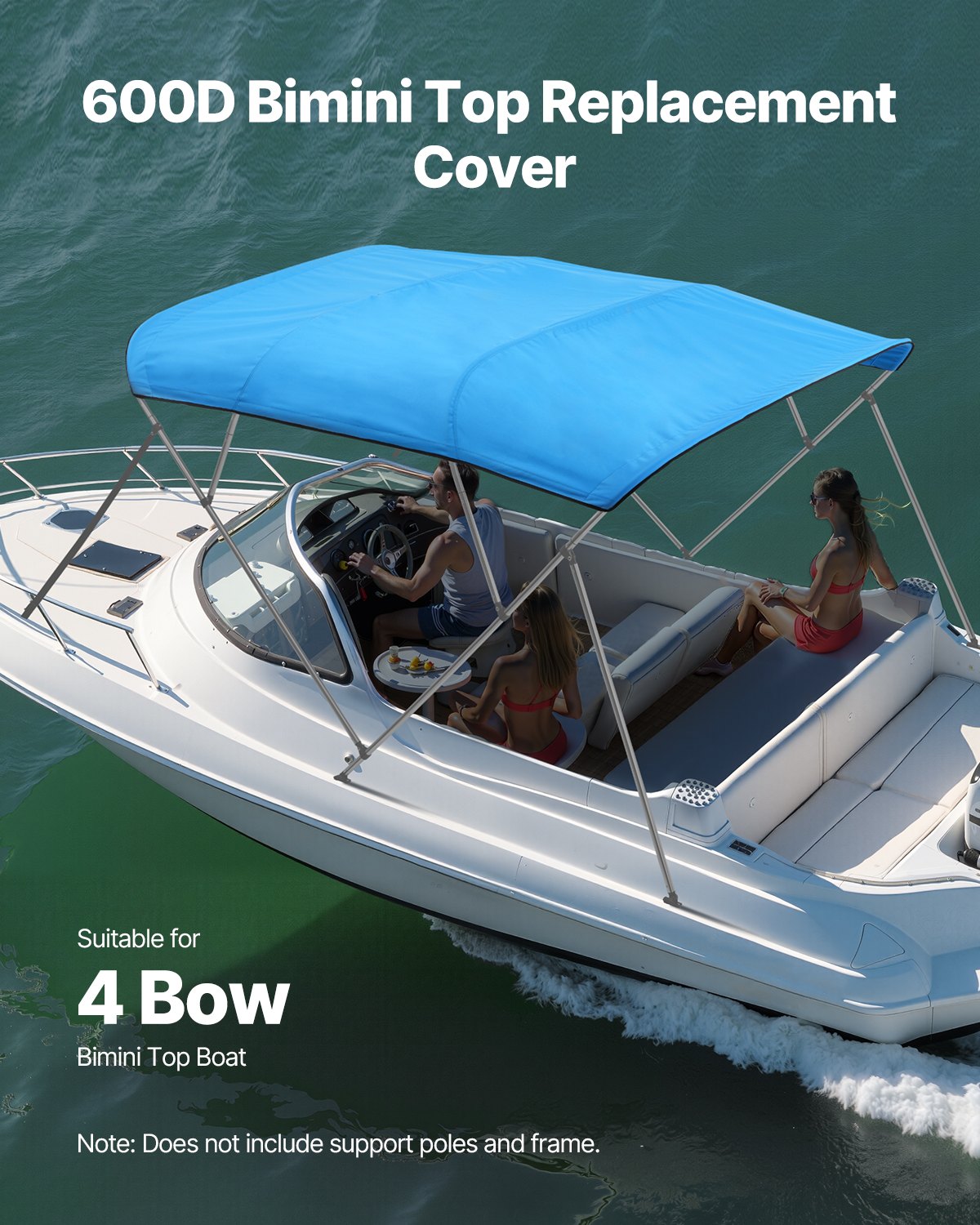 VEVOR 4 Bow Boat Bimini Tops 96"Lx(91"-96")W Bimini Top Replacement Pacific Blue VEVOR 4 Bow Boat Bimini Tops 96"Lx(91"-96")W Bimini Top Replacement Pacific Blue