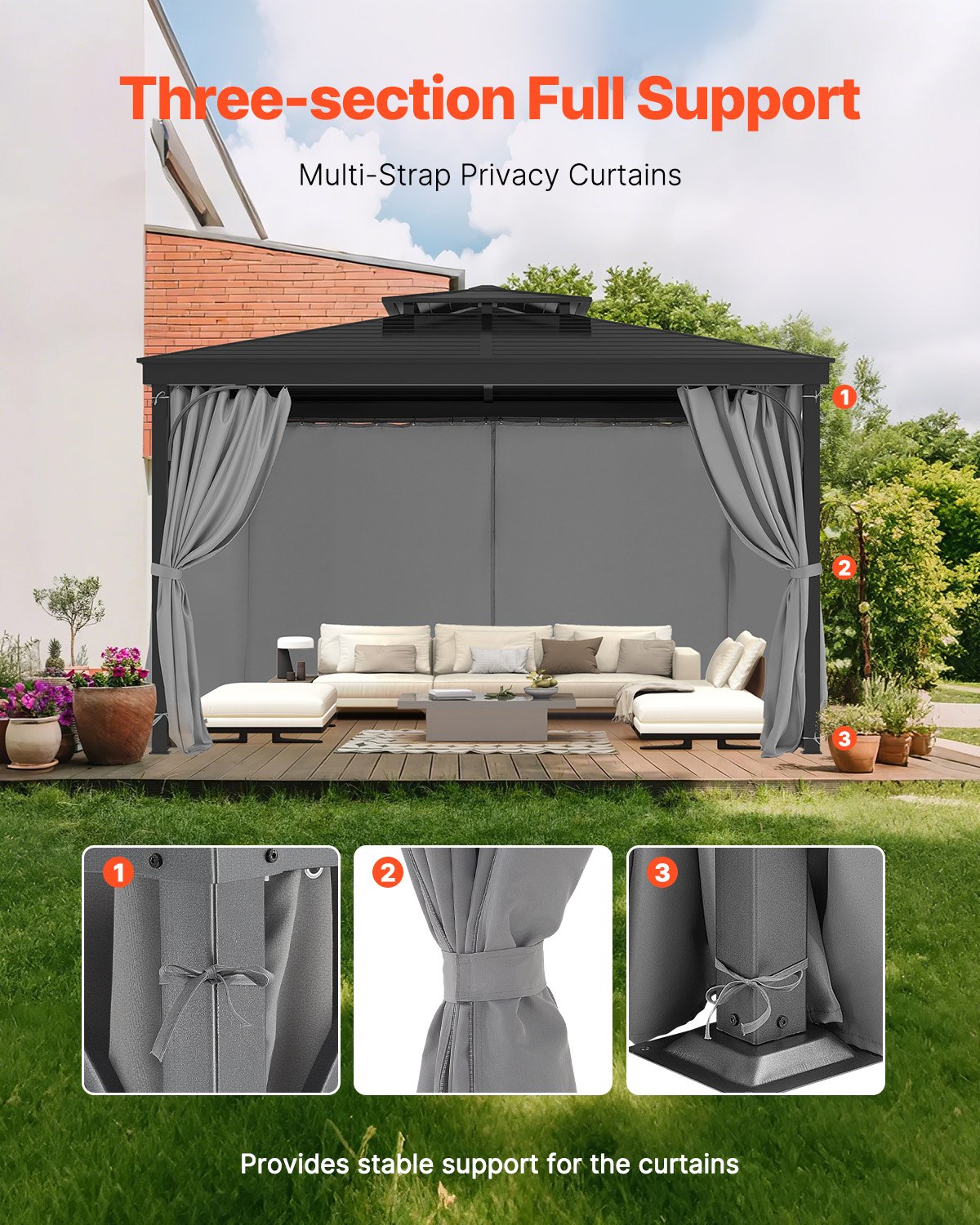 VEVOR Κουρτίνα Κιόσκι Privacy 10' x 10' x 6,9' Αδιάβροχες κουρτίνες κιόσκι Γκρι VEVOR Κουρτίνα Κιόσκι Privacy 10' x 10' x 6,9' Αδιάβροχες κουρτίνες κιόσκι Γκρι