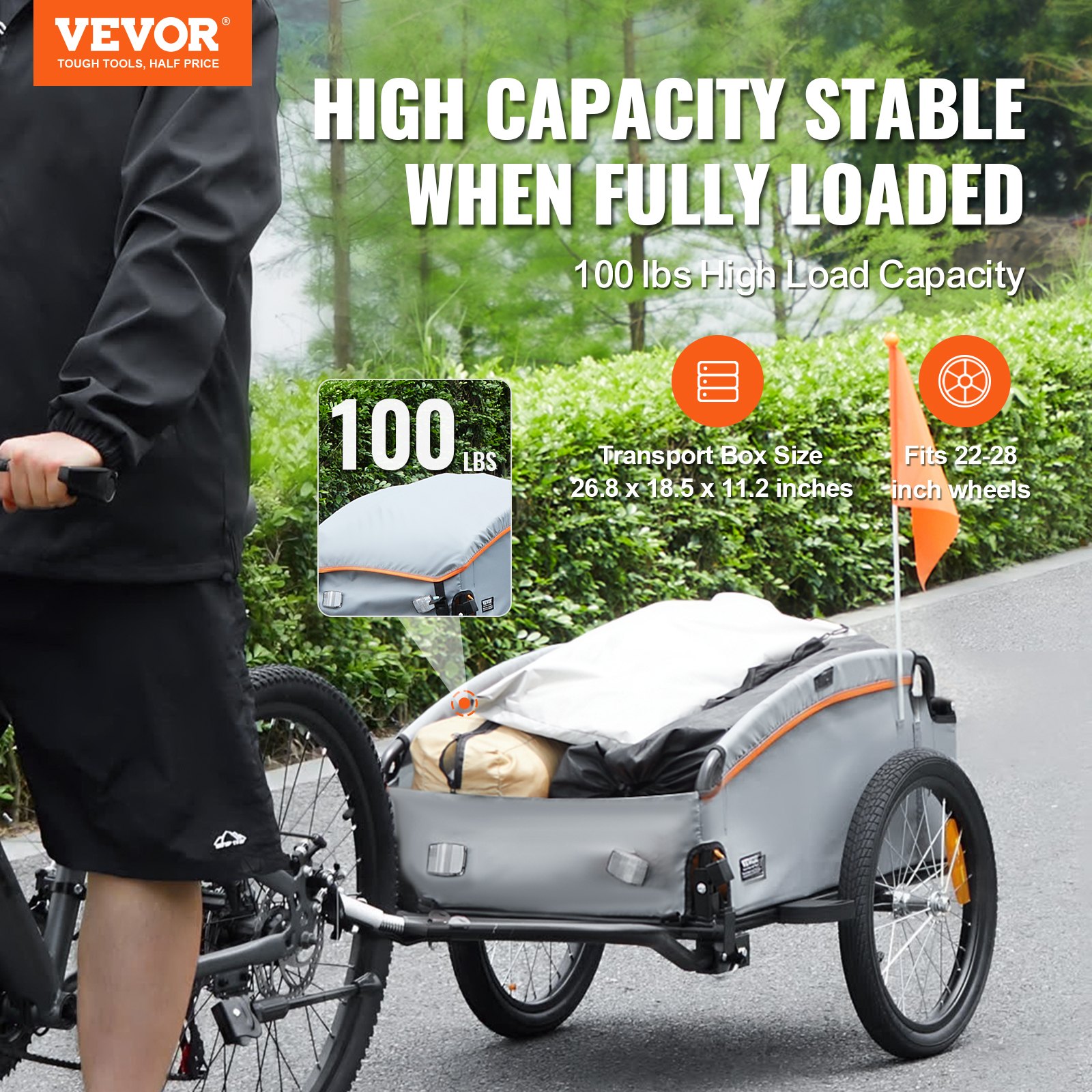 VEVOR Bike Cargo Trailer, χωρητικότητα 100 lbs, βαρέως τύπου καρότσι ποδηλάτου, αναδιπλούμενος συμπαγής χώρος αποθήκευσης με γενικό κοτσαδόρο, αδιάβροχο κάλυμμα, τροχοί 16", ασφαλείς ανακλαστήρες, χωράει σε τροχούς ποδηλάτου 22"-28 VEVOR Bike Cargo Trailer, χωρητικότητα 100 lbs, βαρέως τύπου καρότσι ποδηλάτου, αναδιπλούμενος συμπαγής χώρος αποθήκευσης με γενικό κοτσαδόρο, αδιάβροχο κάλυμμα, τροχοί 16", ασφαλείς ανακλαστήρες, χωράει σε τροχούς ποδηλάτου 22"-28