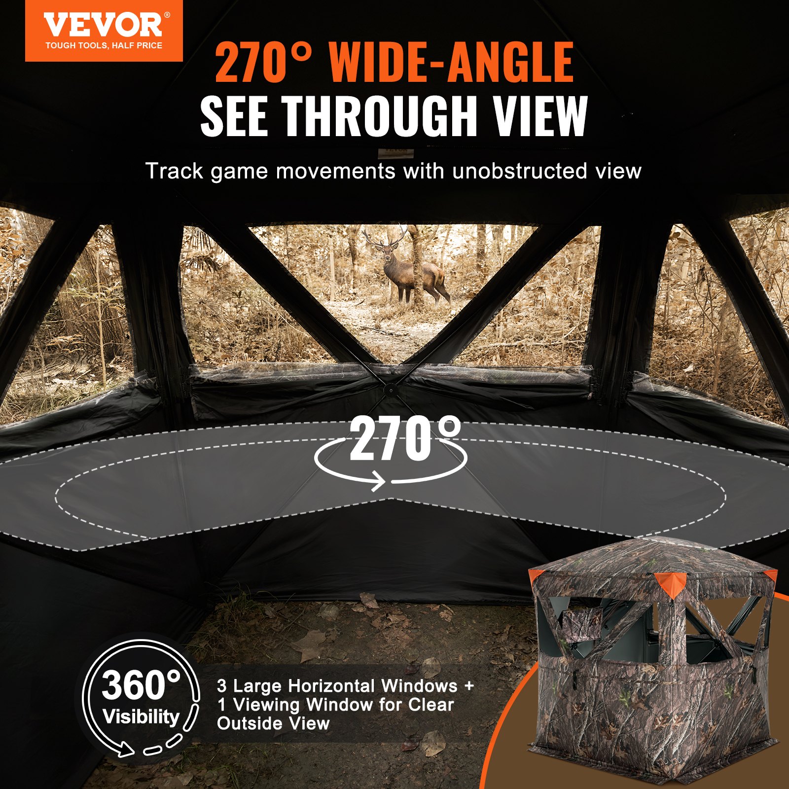 VEVOR Hunting Blind 270° See Through Ground Blind 3 Windows Mesh για 2-3 άτομα VEVOR Hunting Blind 270° See Through Ground Blind 3 Windows Mesh για 2-3 άτομα
