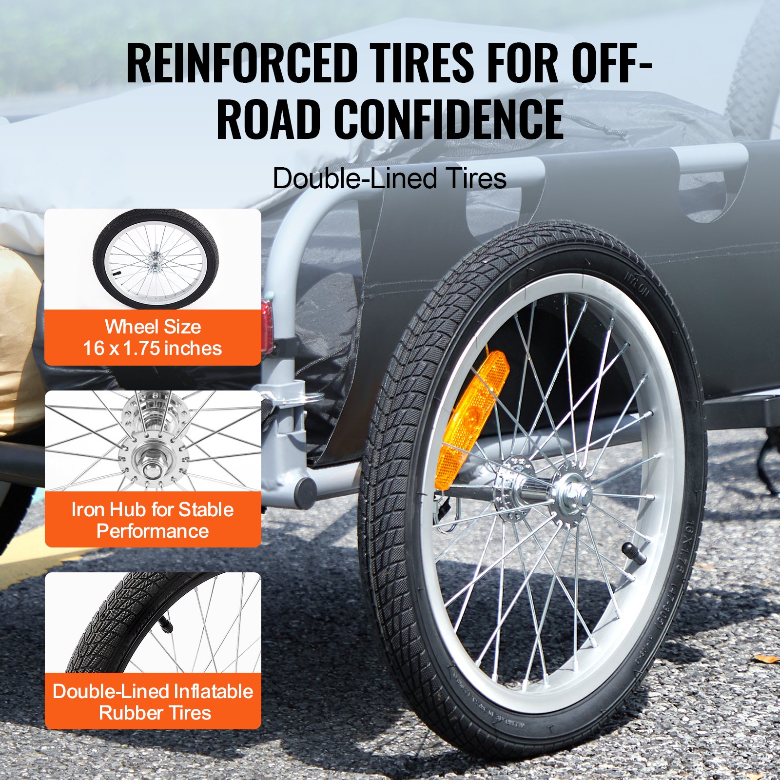 VEVOR Bike Cargo Trailer, χωρητικότητα 100 lbs, βαρέως τύπου καρότσι ποδηλάτου, αναδιπλούμενο συμπαγές χώρο αποθήκευσης & γρήγορη απελευθέρωση με γενικό κοτσαδόρο, τροχοί 16", ασφαλείς ανακλαστήρες, χωράει σε τροχούς ποδηλάτου 22"-28 VEVOR Bike Cargo Trailer, χωρητικότητα 100 lbs, βαρέως τύπου καρότσι ποδηλάτου, αναδιπλούμενο συμπαγές χώρο αποθήκευσης & γρήγορη απελευθέρωση με γενικό κοτσαδόρο, τροχοί 16", ασφαλείς ανακλαστήρες, χωράει σε τροχούς ποδηλάτου 22"-28