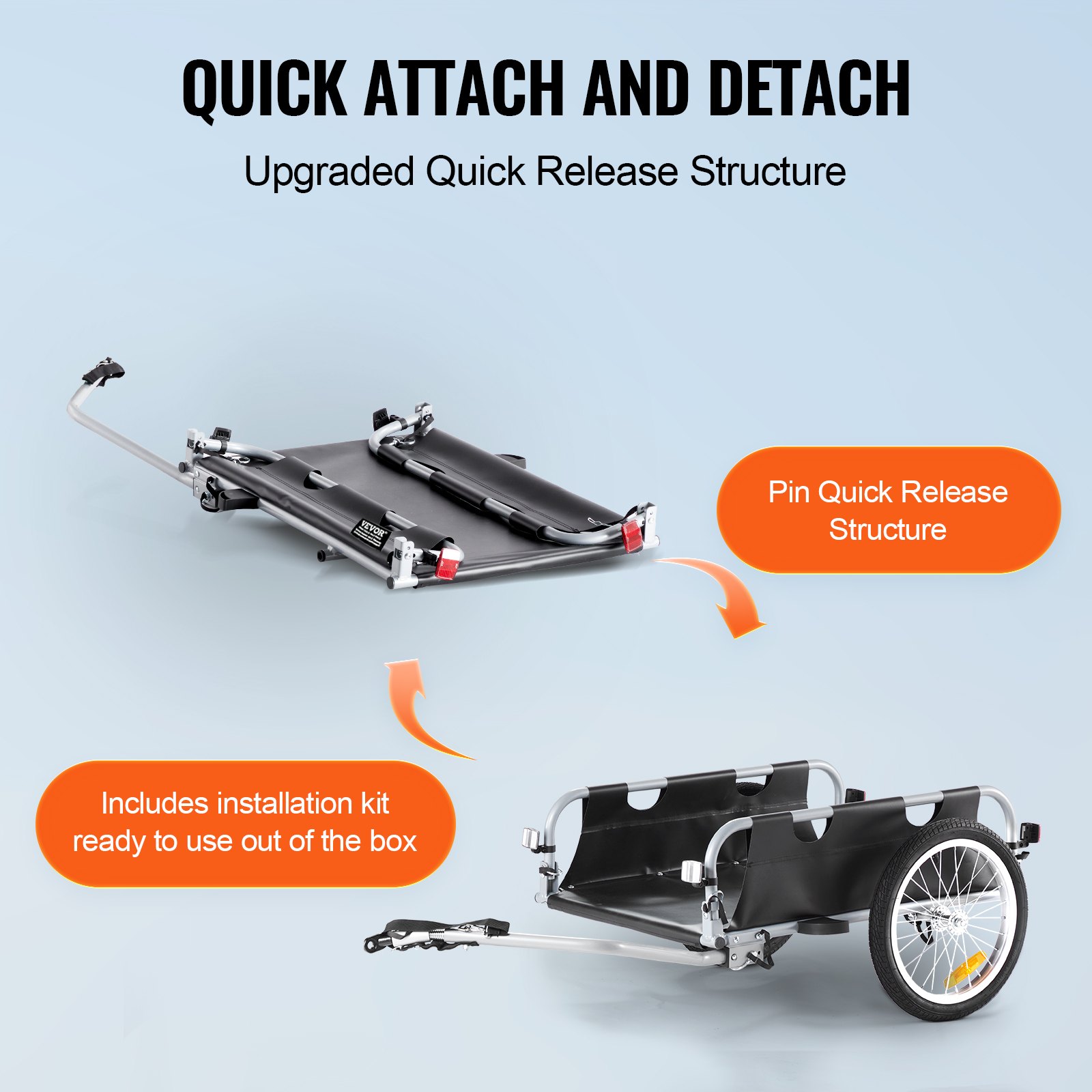 VEVOR Bike Cargo Trailer, χωρητικότητα 100 lbs, βαρέως τύπου καρότσι ποδηλάτου, αναδιπλούμενο συμπαγές χώρο αποθήκευσης & γρήγορη απελευθέρωση με γενικό κοτσαδόρο, τροχοί 16", ασφαλείς ανακλαστήρες, χωράει σε τροχούς ποδηλάτου 22"-28 VEVOR Bike Cargo Trailer, χωρητικότητα 100 lbs, βαρέως τύπου καρότσι ποδηλάτου, αναδιπλούμενο συμπαγές χώρο αποθήκευσης & γρήγορη απελευθέρωση με γενικό κοτσαδόρο, τροχοί 16", ασφαλείς ανακλαστήρες, χωράει σε τροχούς ποδηλάτου 22"-28