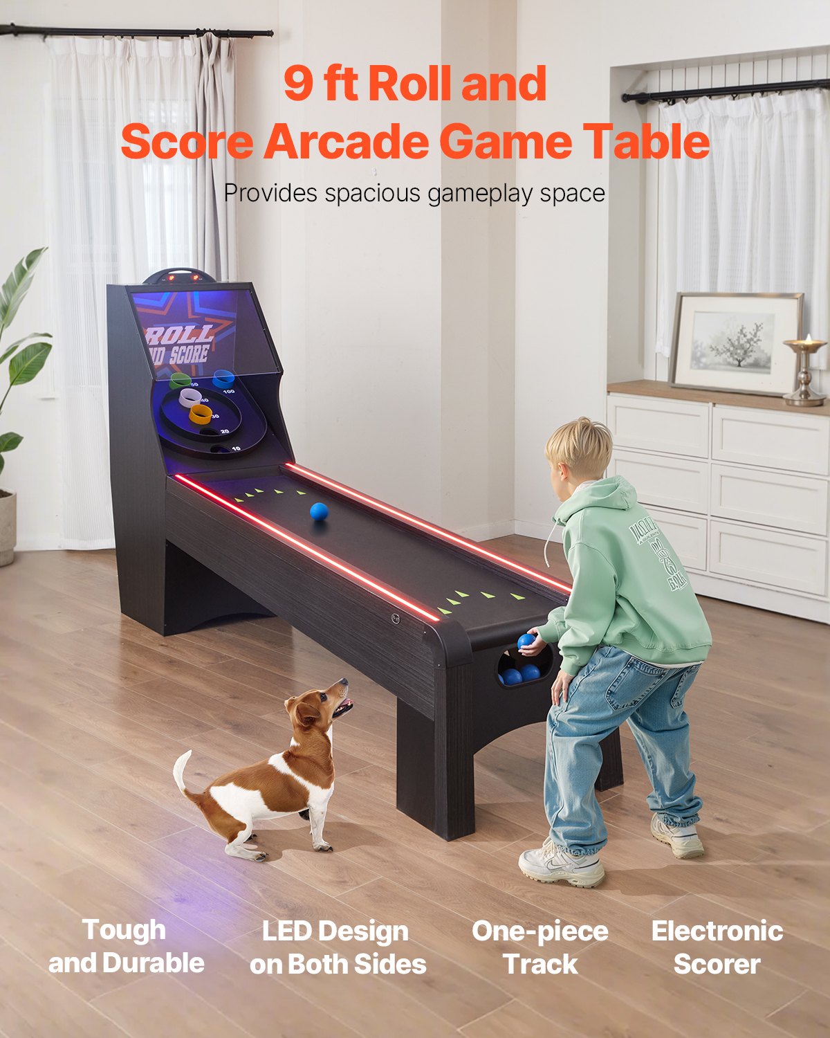 VEVOR 9 ft Roll & Score Arcade Τραπέζι παιχνιδιών Ηλεκτρονικός σκόρερ Αίθουσα παιχνιδιών 4 μπάλες VEVOR 9 ft Roll & Score Arcade Τραπέζι παιχνιδιών Ηλεκτρονικός σκόρερ Αίθουσα παιχνιδιών 4 μπάλες
