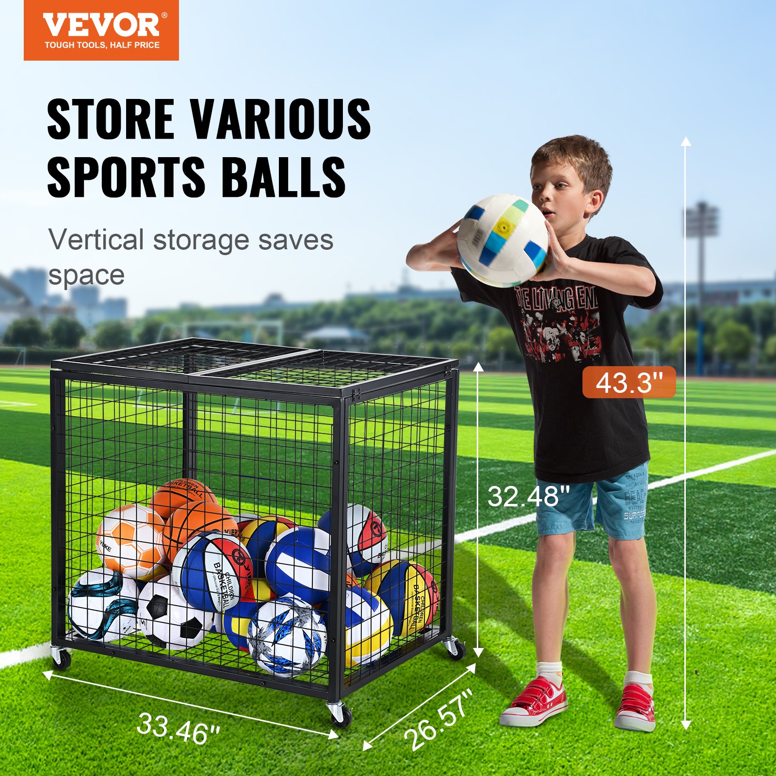 VEVOR Rolling Sports Ball Storage Cart, Κλουβί μπάσκετ που κλειδώνει με διπλά καπάκια, Organizer θήκη αθλητικού εξοπλισμού για εσωτερικούς χώρους, χαλύβδινη σχάρα αποθήκευσης για γκαράζ, παιδότοπο, γυμναστήριο και σχολεία VEVOR Rolling Sports Ball Storage Cart, Κλουβί μπάσκετ που κλειδώνει με διπλά καπάκια, Organizer θήκη αθλητικού εξοπλισμού για εσωτερικούς χώρους, χαλύβδινη σχάρα αποθήκευσης για γκαράζ, παιδότοπο, γυμναστήριο και σχολεία