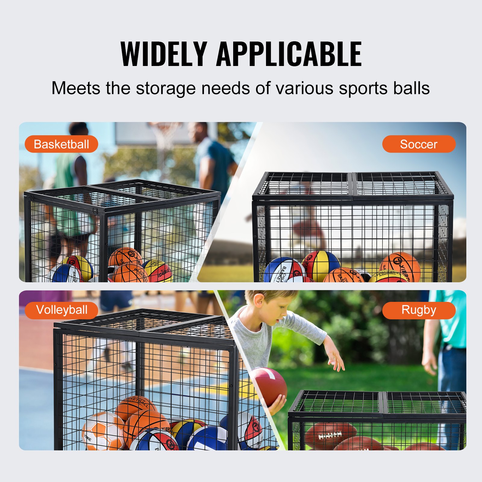 VEVOR Rolling Sports Ball Storage Cart, Κλουβί μπάσκετ που κλειδώνει με διπλά καπάκια, Organizer θήκη αθλητικού εξοπλισμού για εσωτερικούς χώρους, χαλύβδινη σχάρα αποθήκευσης για γκαράζ, παιδότοπο, γυμναστήριο και σχολεία VEVOR Rolling Sports Ball Storage Cart, Κλουβί μπάσκετ που κλειδώνει με διπλά καπάκια, Organizer θήκη αθλητικού εξοπλισμού για εσωτερικούς χώρους, χαλύβδινη σχάρα αποθήκευσης για γκαράζ, παιδότοπο, γυμναστήριο και σχολεία