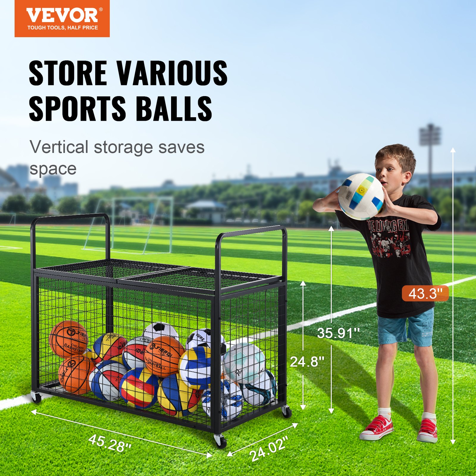 VEVOR Rolling Sports Ball Storage Cart, Κλουβί μπάσκετ που κλειδώνει με διπλά καπάκια, Organizer θήκη αθλητικού εξοπλισμού για εσωτερικούς χώρους, χαλύβδινη σχάρα αποθήκευσης για γκαράζ, παιδότοπο, γυμναστήριο και σχολεία VEVOR Rolling Sports Ball Storage Cart, Κλουβί μπάσκετ που κλειδώνει με διπλά καπάκια, Organizer θήκη αθλητικού εξοπλισμού για εσωτερικούς χώρους, χαλύβδινη σχάρα αποθήκευσης για γκαράζ, παιδότοπο, γυμναστήριο και σχολεία