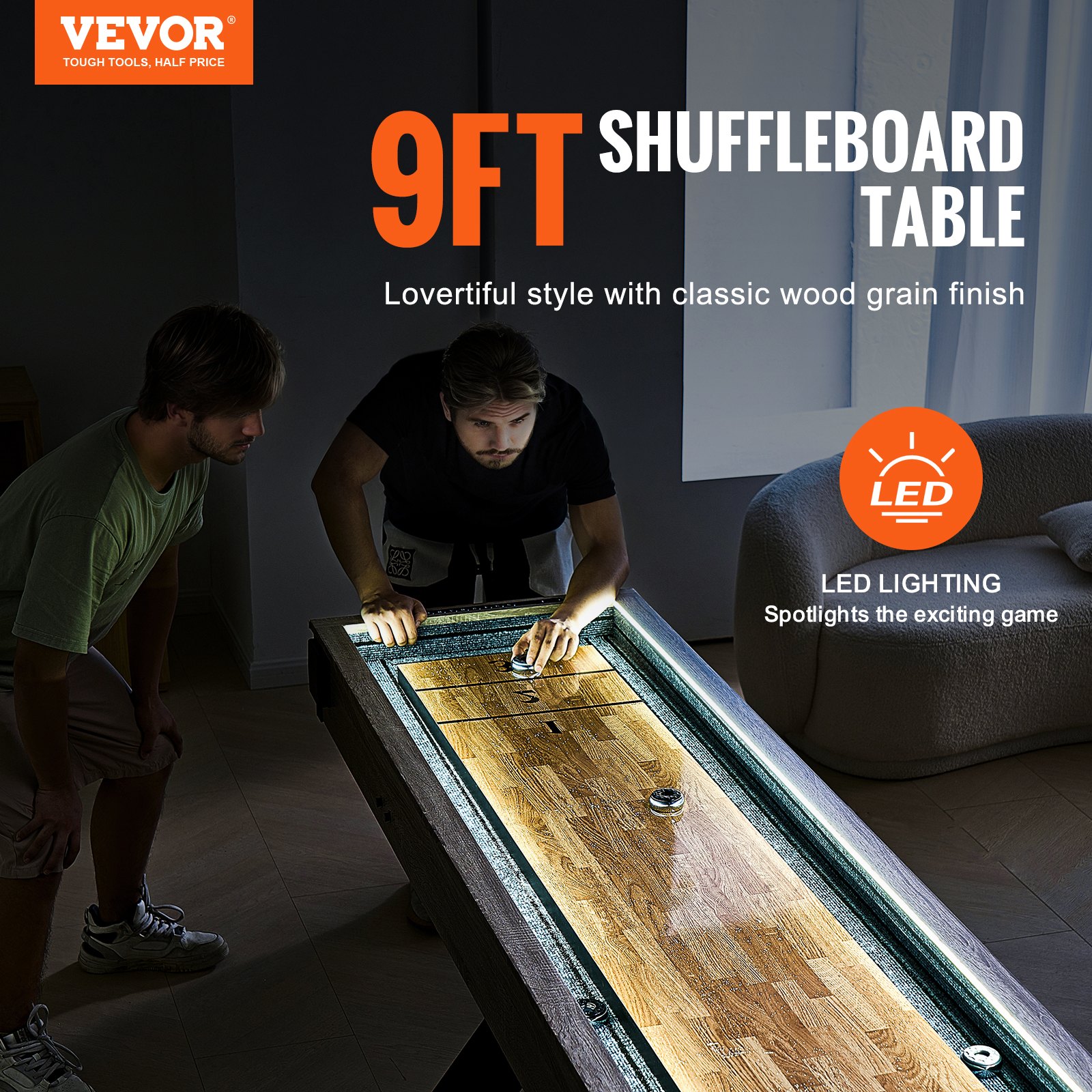 VEVOR 9 ft LED Shuffleboard Τραπέζι 2 σε 1 Σετ παιχνιδιών Shuffleboard και Bowling Combo VEVOR 9 ft LED Shuffleboard Τραπέζι 2 σε 1 Σετ παιχνιδιών Shuffleboard και Bowling Combo