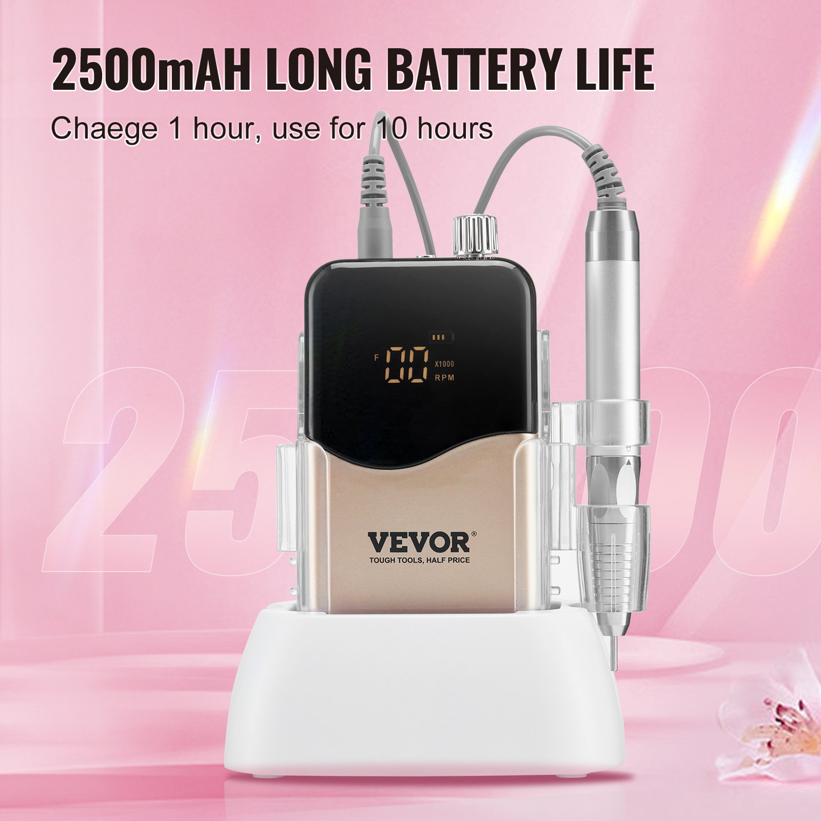 Ηλεκτρικό ασύρματο τρυπάνι νυχιών VEVOR με μοτέρ χωρίς ψήκτρες 35000 RRM & βάση φόρτισης Ηλεκτρικό ασύρματο τρυπάνι νυχιών VEVOR με μοτέρ χωρίς ψήκτρες 35000 RRM & βάση φόρτισης
