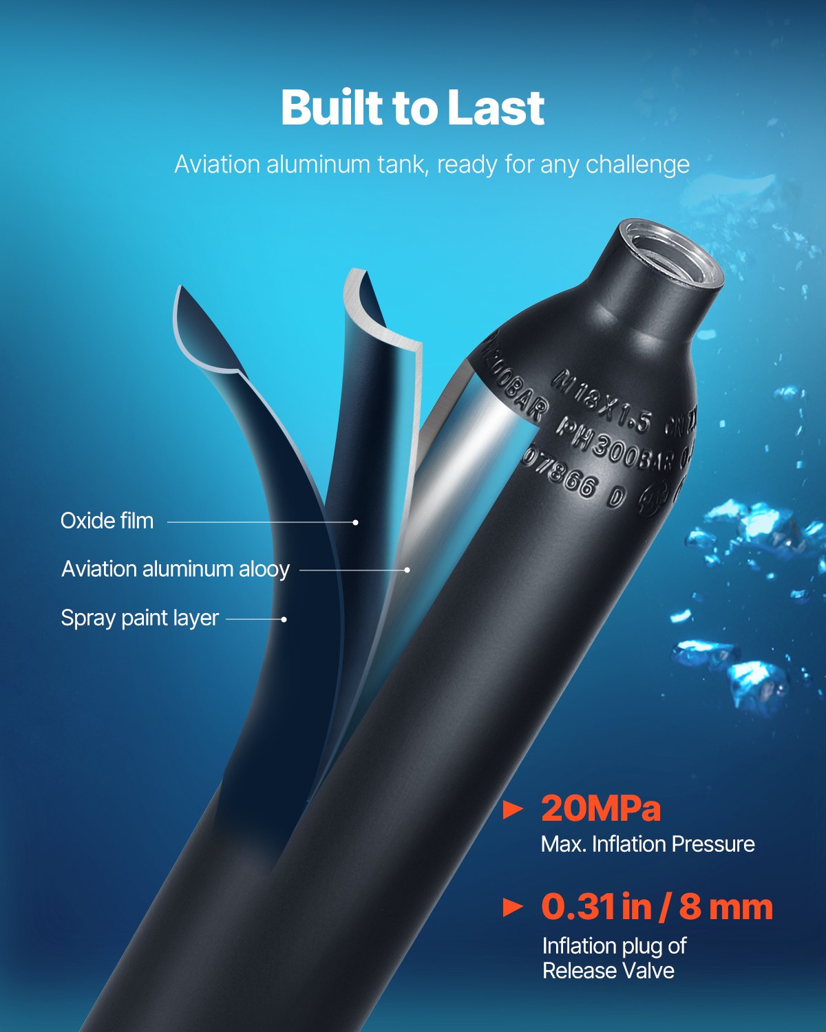 VEVOR 0.5L Scuba Tank 98.43ft Depth Diving Refillable Snorkel Air Tank with Pump VEVOR 0.5L Scuba Tank 98.43ft Depth Diving Refillable Snorkel Air Tank with Pump