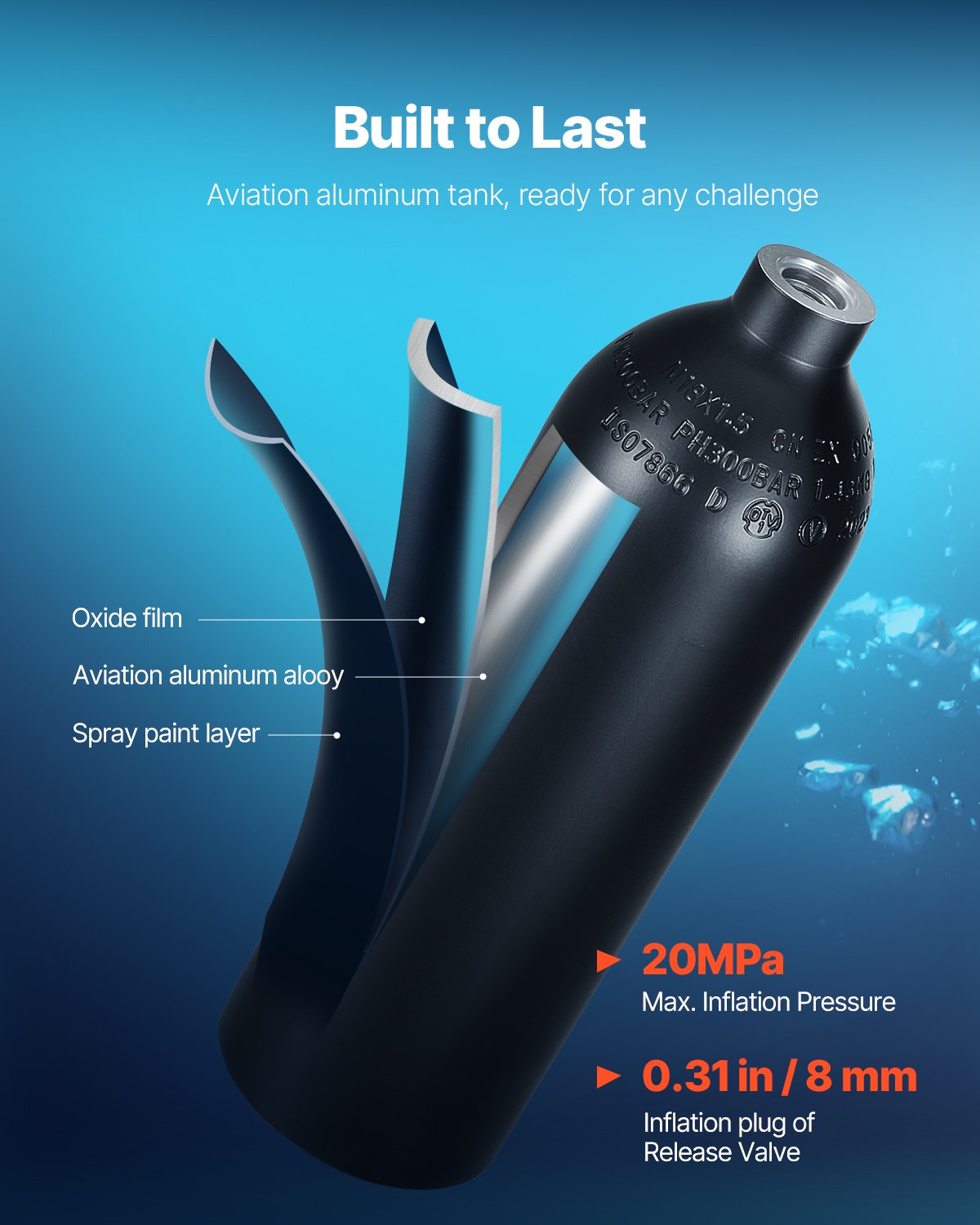 Φιάλη VEVOR 1L, βάθος κατάδυσης 98,43 ft, επαναγεμιζόμενη φιάλη αέρα για αναπνευστήρα με αντλία Φιάλη VEVOR 1L, βάθος κατάδυσης 98,43 ft, επαναγεμιζόμενη φιάλη αέρα για αναπνευστήρα με αντλία