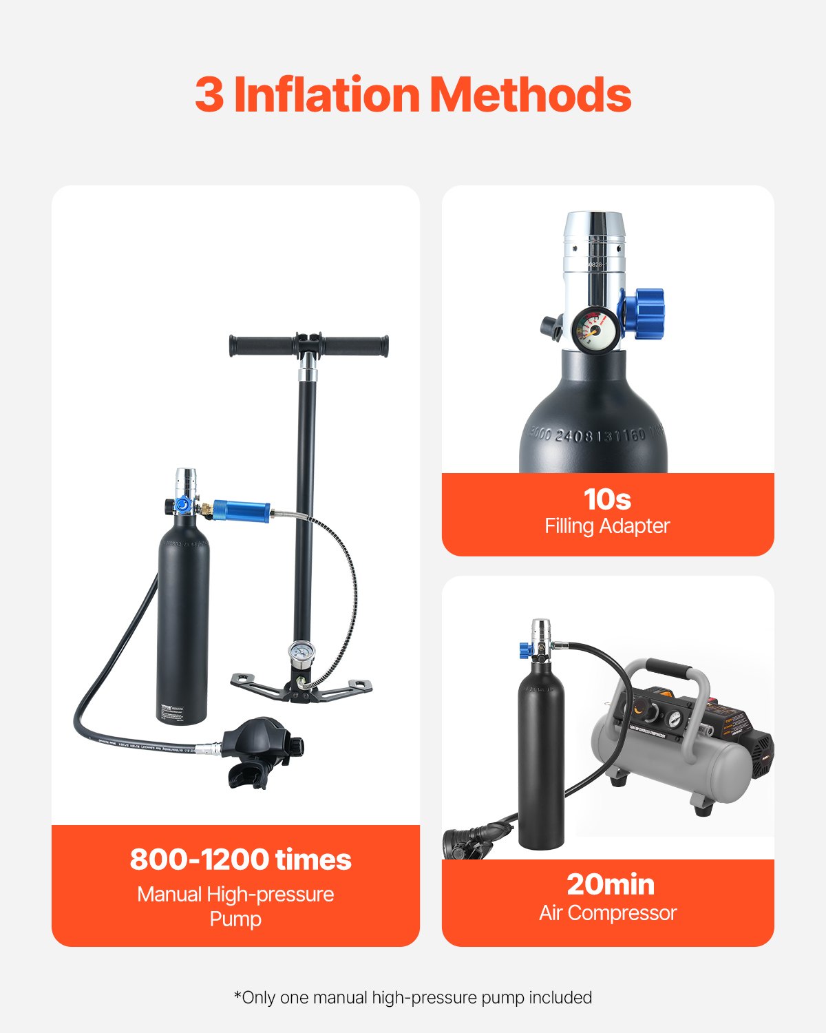 Φιάλη VEVOR 1L, βάθος κατάδυσης 98,43 ft, επαναγεμιζόμενη φιάλη αέρα για αναπνευστήρα με αντλία Φιάλη VEVOR 1L, βάθος κατάδυσης 98,43 ft, επαναγεμιζόμενη φιάλη αέρα για αναπνευστήρα με αντλία