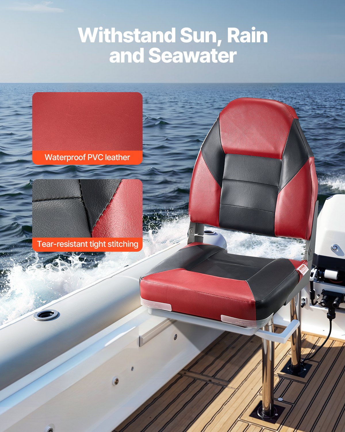 VEVOR Boat Seat High Backrest Πτυσσόμενο Μαξιλάρι Σφουγγάρι Καθίσματος Σκάφους Μαύρο & Κόκκινο VEVOR Boat Seat High Backrest Πτυσσόμενο Μαξιλάρι Σφουγγάρι Καθίσματος Σκάφους Μαύρο & Κόκκινο