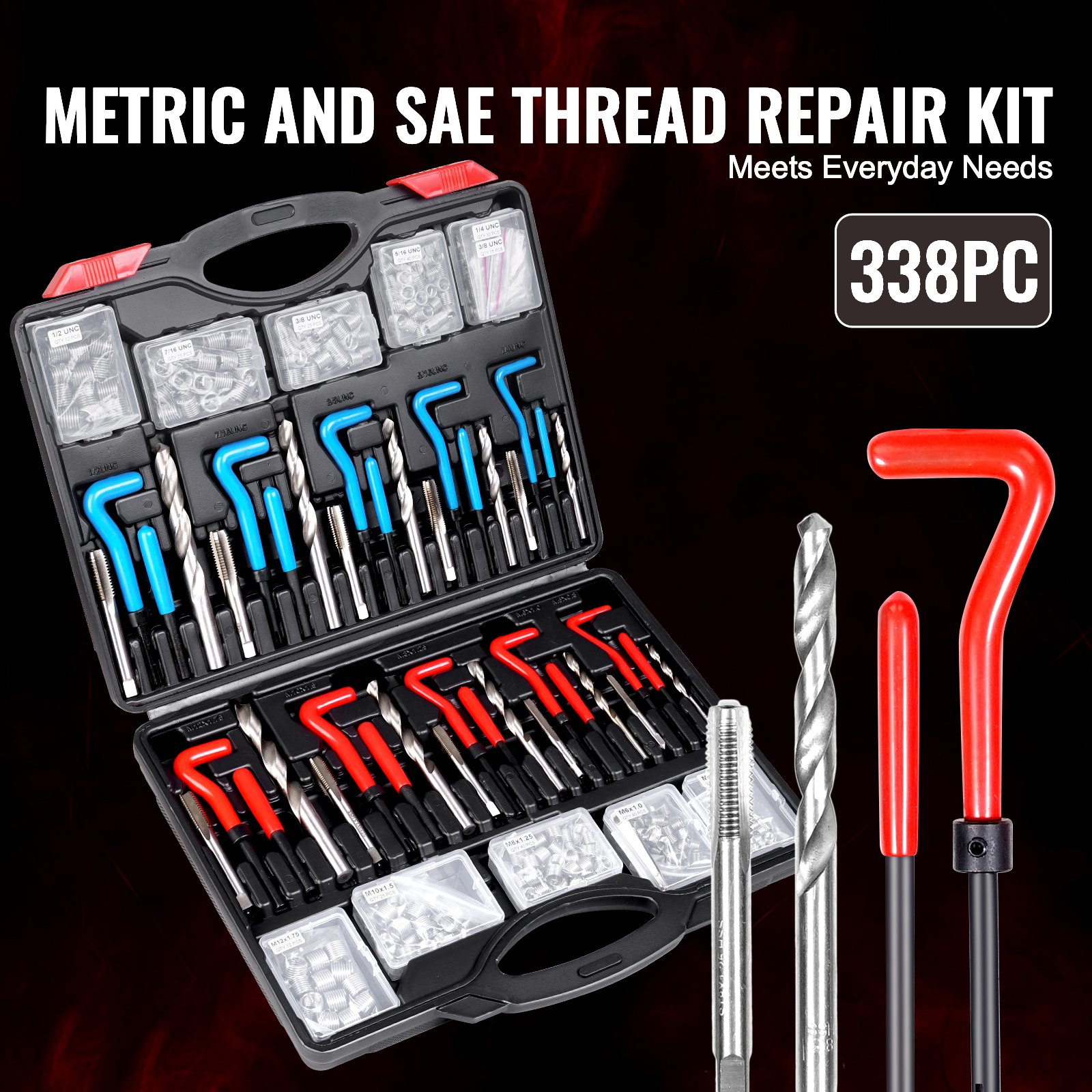 VEVOR Helicoil Thread Repair Kit 338 Piece SAE και Metric Rethreading Tool Kit VEVOR Helicoil Thread Repair Kit 338 Piece SAE και Metric Rethreading Tool Kit