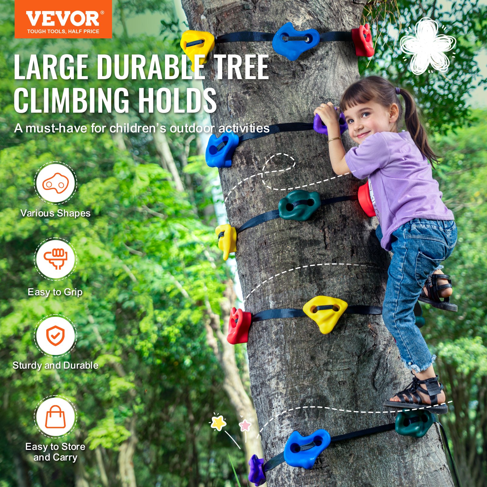 VEVOR Ninja Kit Climbing Tree 20 Tree Climbing Hold 6 Ratchet Straps Outdoor VEVOR Ninja Kit Climbing Tree 20 Tree Climbing Hold 6 Ratchet Straps Outdoor