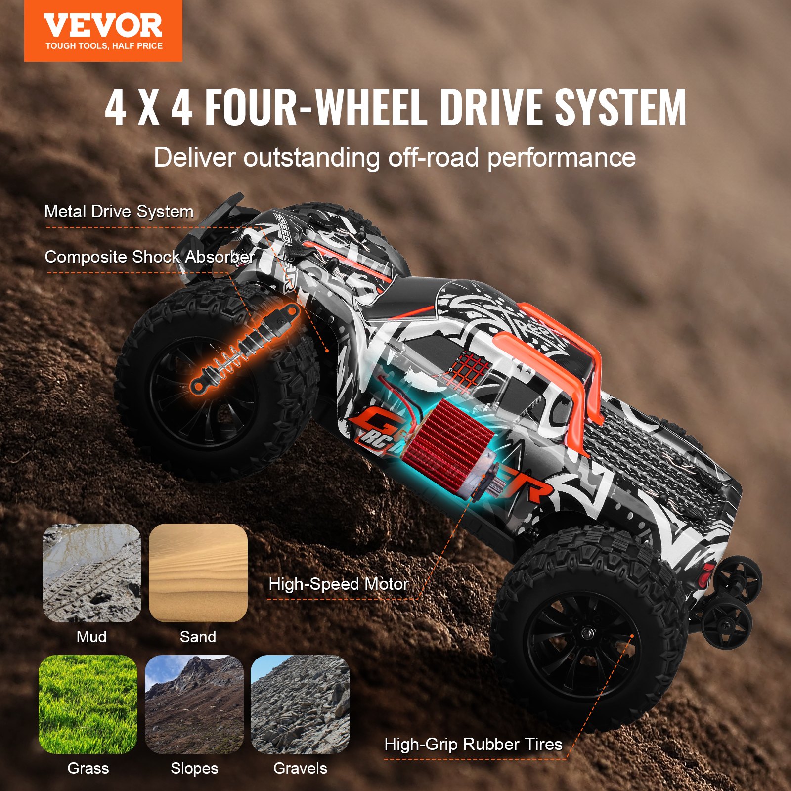 VEVOR Remote Control Car 1:14 Scale Kids RC Car All Terrain 4WD Off-Road VEVOR Remote Control Car 1:14 Scale Kids RC Car All Terrain 4WD Off-Road