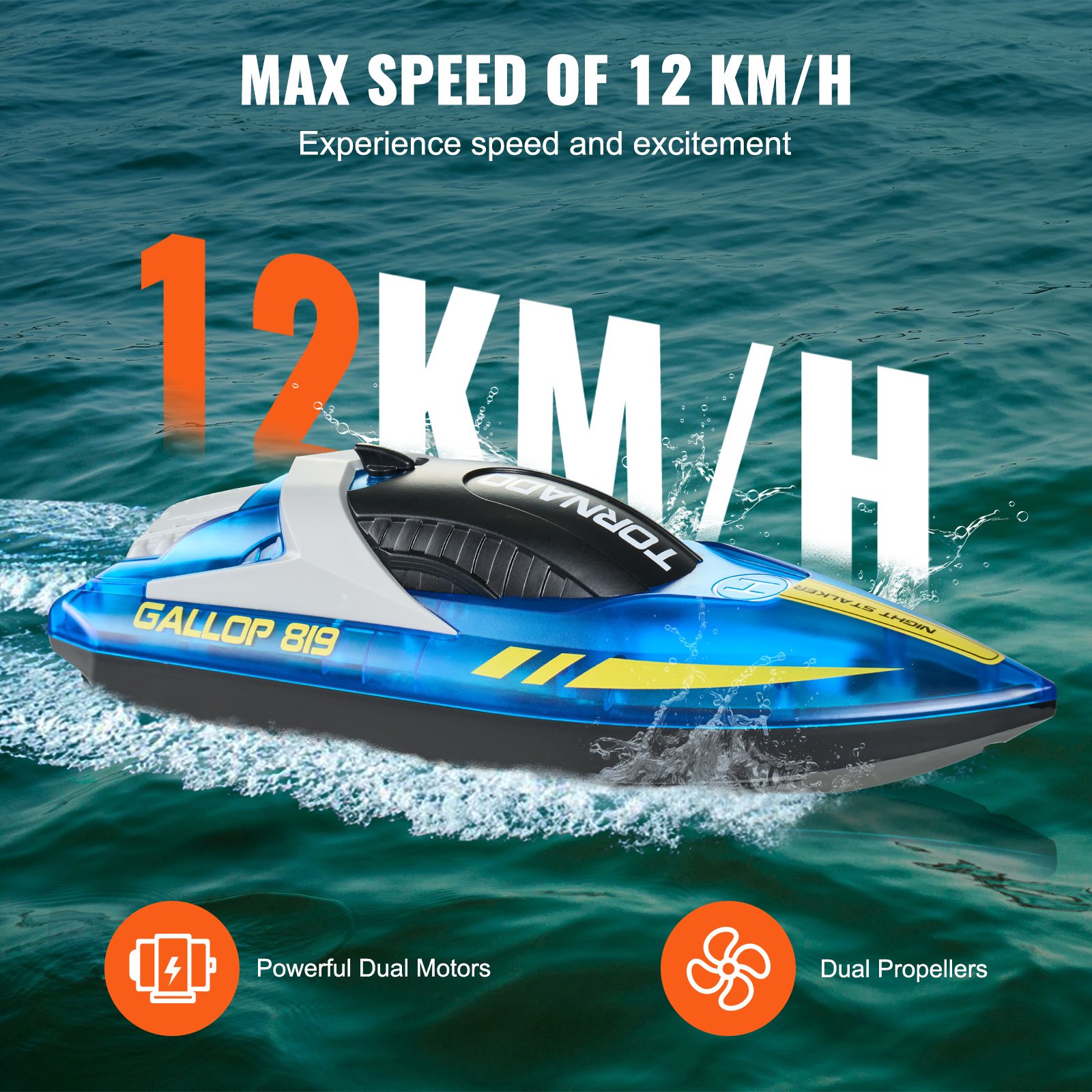 VEVOR RC Boat 2,4 GHz Remote Control Racing Boat 12 km/h Kids Adults Gift Blue VEVOR RC Boat 2,4 GHz Remote Control Racing Boat 12 km/h Kids Adults Gift Blue
