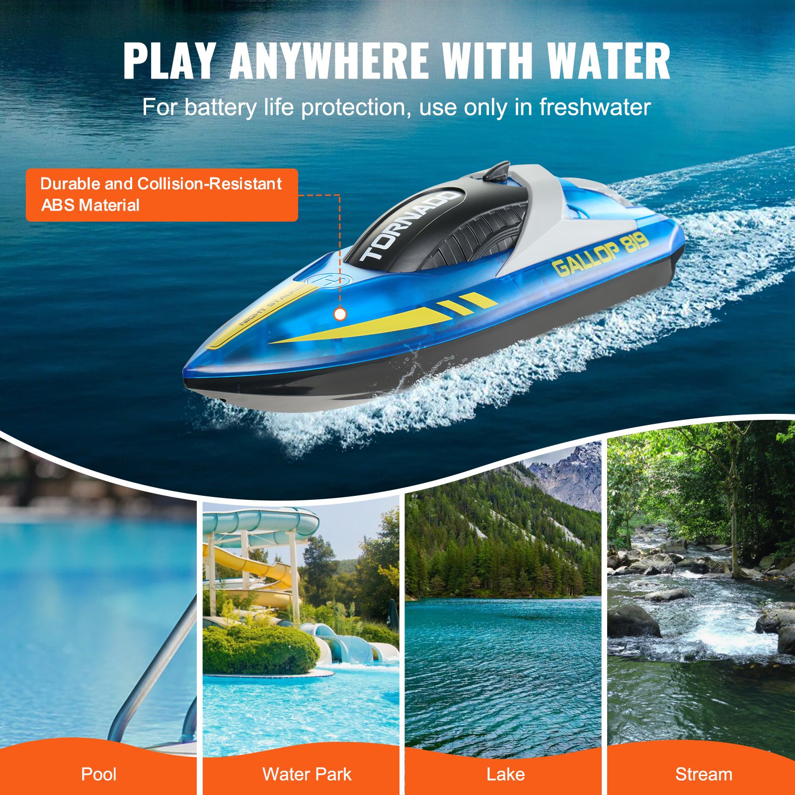 VEVOR RC Boat 2,4 GHz Remote Control Racing Boat 12 km/h Kids Adults Gift Blue VEVOR RC Boat 2,4 GHz Remote Control Racing Boat 12 km/h Kids Adults Gift Blue