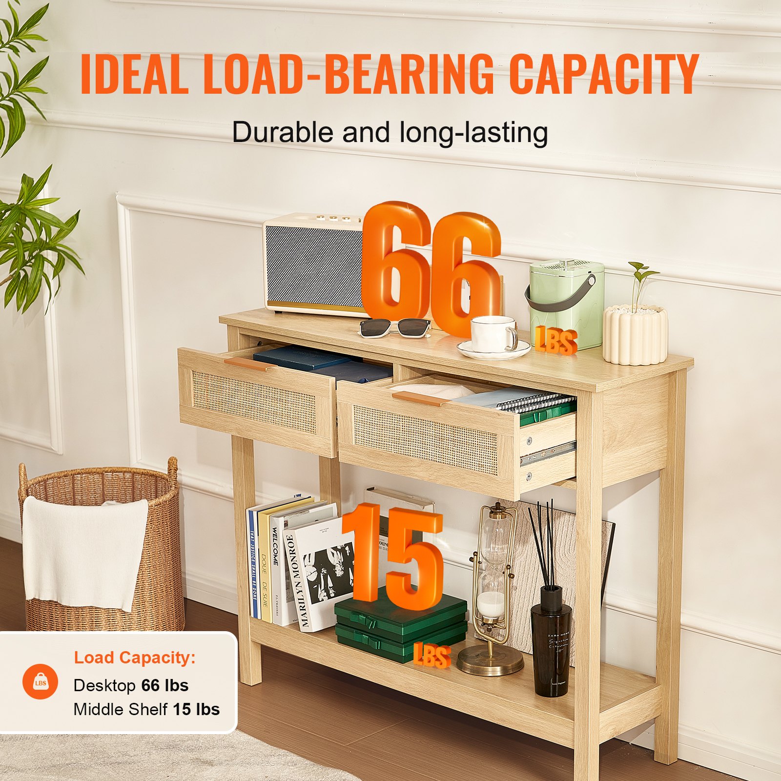 Τραπέζι κονσόλας VEVOR Rattan με 2 συρτάρια αποθήκευσης Rattan συρόμενη πόρτα Natural Τραπέζι κονσόλας VEVOR Rattan με 2 συρτάρια αποθήκευσης Rattan συρόμενη πόρτα Natural