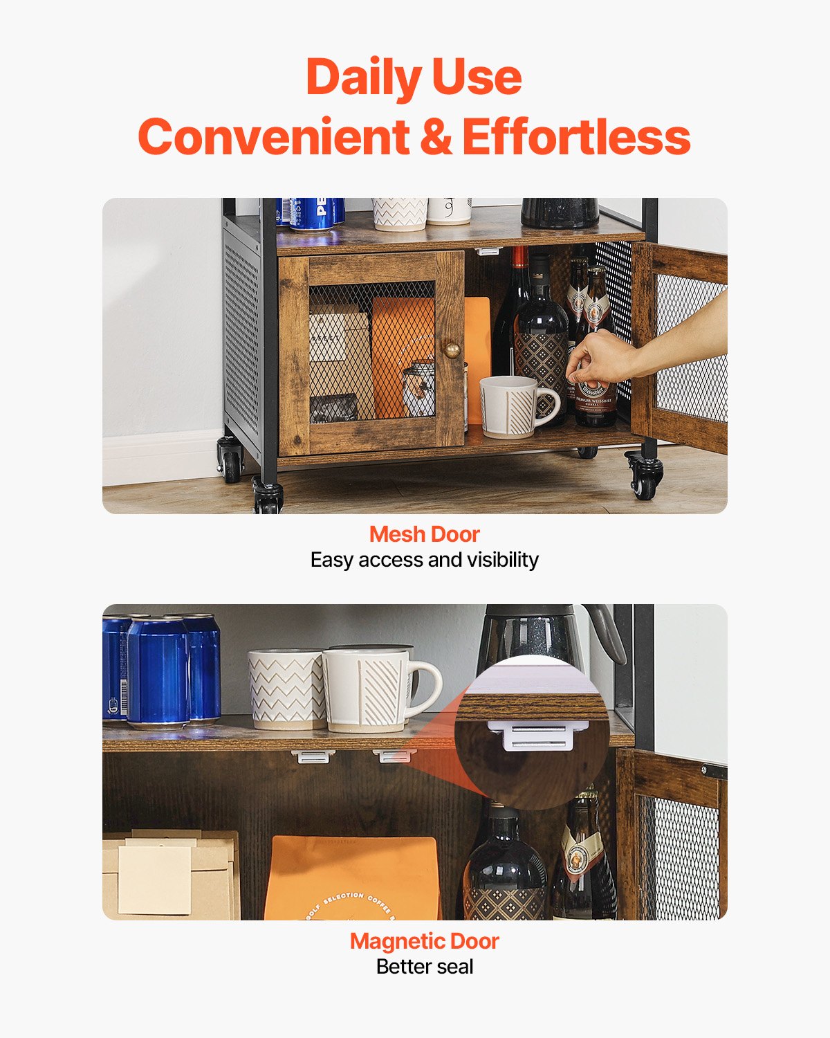 VEVOR Coffee Bar Ντουλάπα 4 επιπέδων Κινητό Τραπέζι καφέ μπαρ με ρόδες & διχτυωτή πόρτα VEVOR Coffee Bar Ντουλάπα 4 επιπέδων Κινητό Τραπέζι καφέ μπαρ με ρόδες & διχτυωτή πόρτα