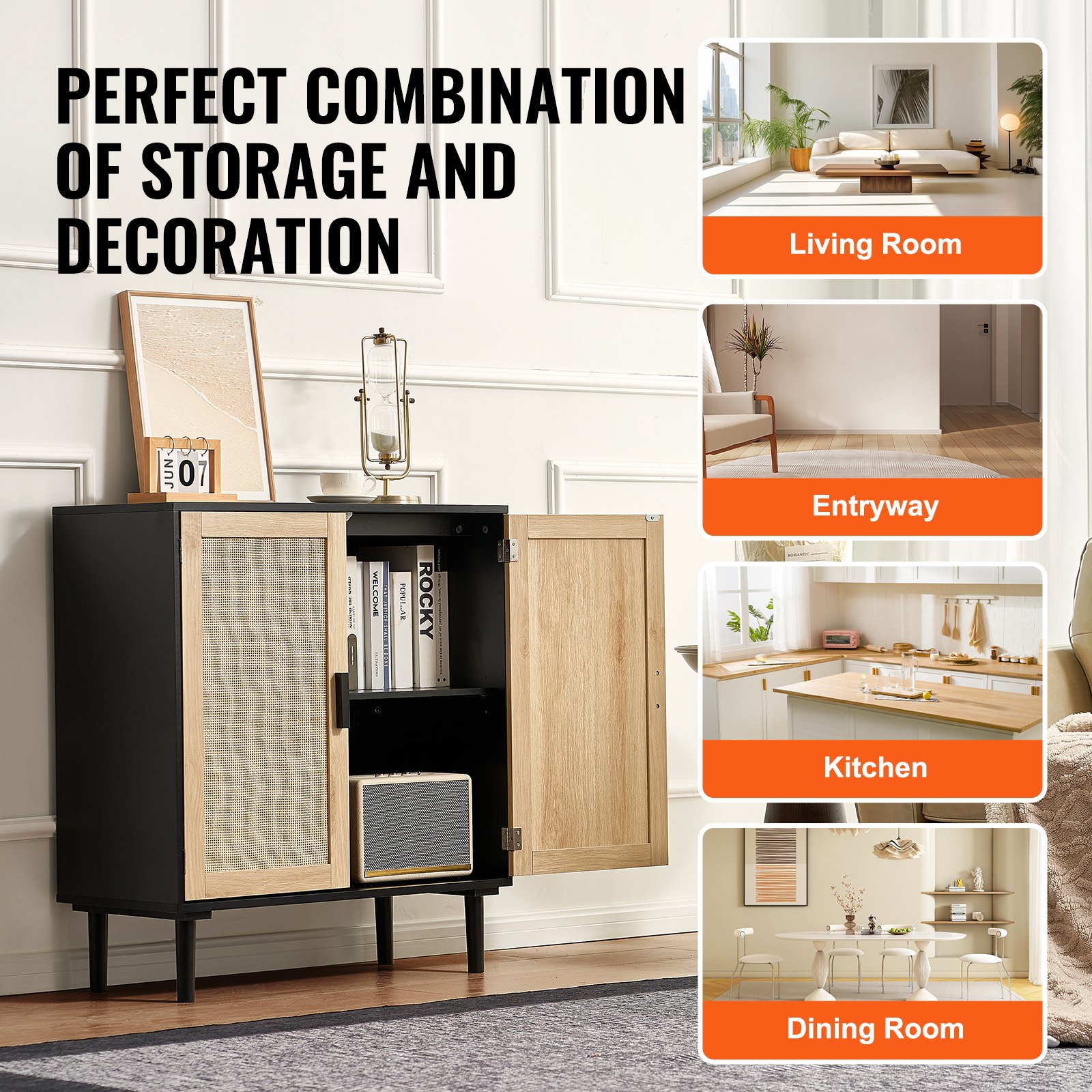 Ντουλάπα VEVOR Rattan Storage με 2 μαγνητικές πόρτες και ρυθμιζόμενα ράφια μαύρο Ντουλάπα VEVOR Rattan Storage με 2 μαγνητικές πόρτες και ρυθμιζόμενα ράφια μαύρο