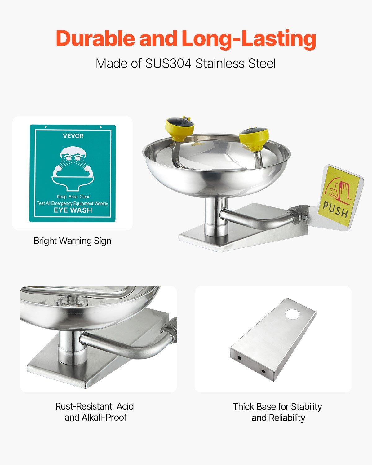 VEVOR Eyewash έκτακτης ανάγκης για πλύσιμο ματιών, επιτοίχιος σταθμός πλύσης ματιών από ανοξείδωτο ατσάλι VEVOR Eyewash έκτακτης ανάγκης για πλύσιμο ματιών, επιτοίχιος σταθμός πλύσης ματιών από ανοξείδωτο ατσάλι