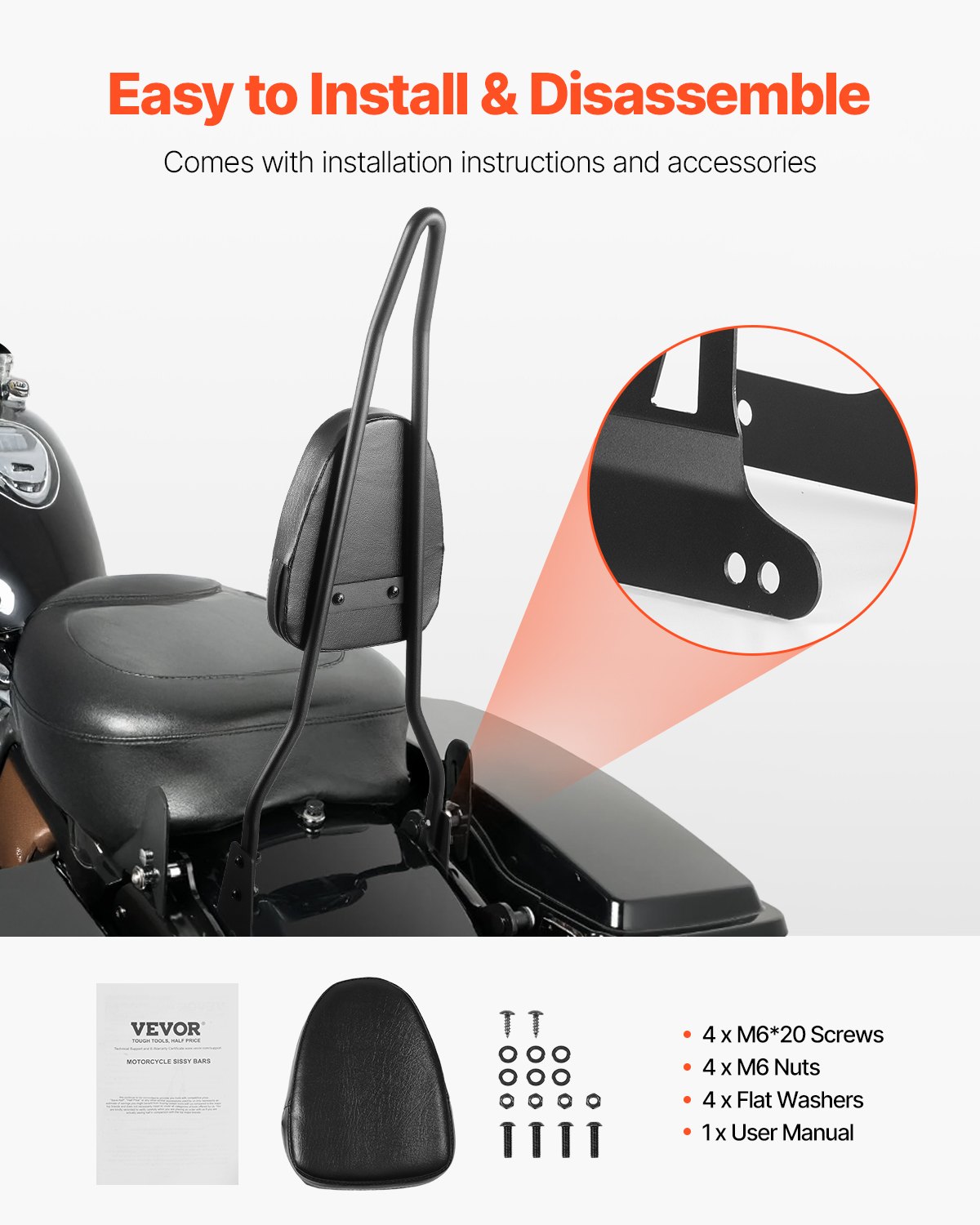 VEVOR Πλάτη Μοτοσικλέτας Sissy Bar για Harley-Davidson Dana VEVOR Πλάτη Μοτοσικλέτας Sissy Bar για Harley-Davidson Dana