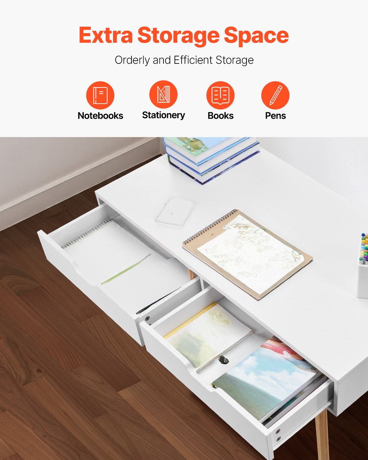 VEVOR Μικρό Γραφείο με Συρτάρι Παιδικό Γραφείο για Υπνοδωμάτιο Ξύλινο Τραπέζι Μελέτης Λευκό+Ξύλο VEVOR Μικρό Γραφείο με Συρτάρι Παιδικό Γραφείο για Υπνοδωμάτιο Ξύλινο Τραπέζι Μελέτης Λευκό+Ξύλο