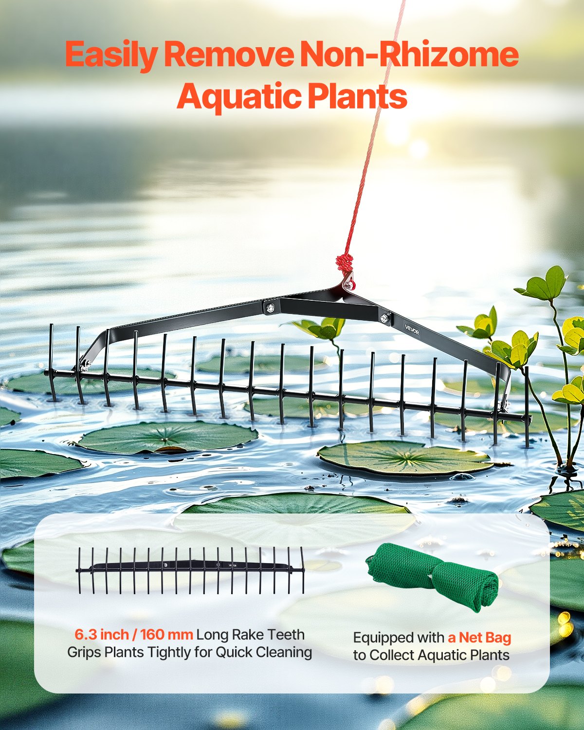 Τσουγκράνα VEVOR 32x6,3 ίντσες για υδρόβια ζιζάνια, διπλής όψης για λίμνη, σχοινί 30 ποδιών Τσουγκράνα VEVOR 32x6,3 ίντσες για υδρόβια ζιζάνια, διπλής όψης για λίμνη, σχοινί 30 ποδιών