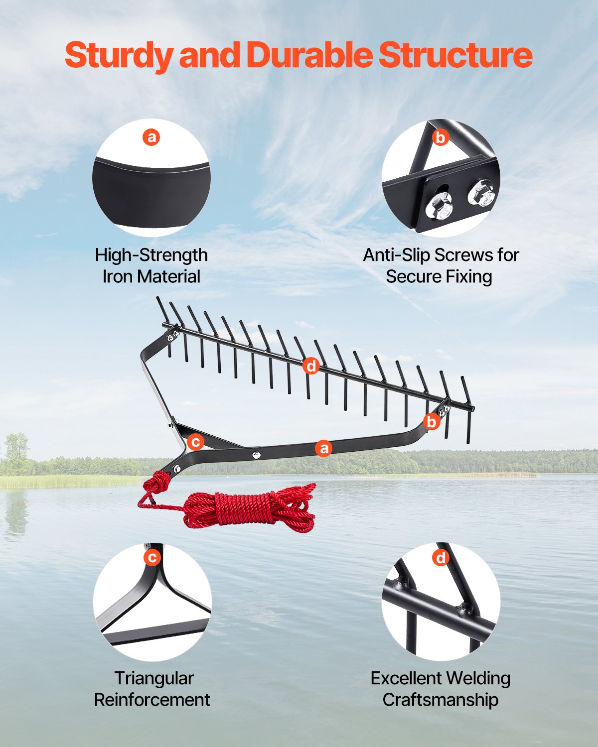 Τσουγκράνα VEVOR 32x6,3 ίντσες για υδρόβια ζιζάνια, διπλής όψης για λίμνη, σχοινί 30 ποδιών Τσουγκράνα VEVOR 32x6,3 ίντσες για υδρόβια ζιζάνια, διπλής όψης για λίμνη, σχοινί 30 ποδιών