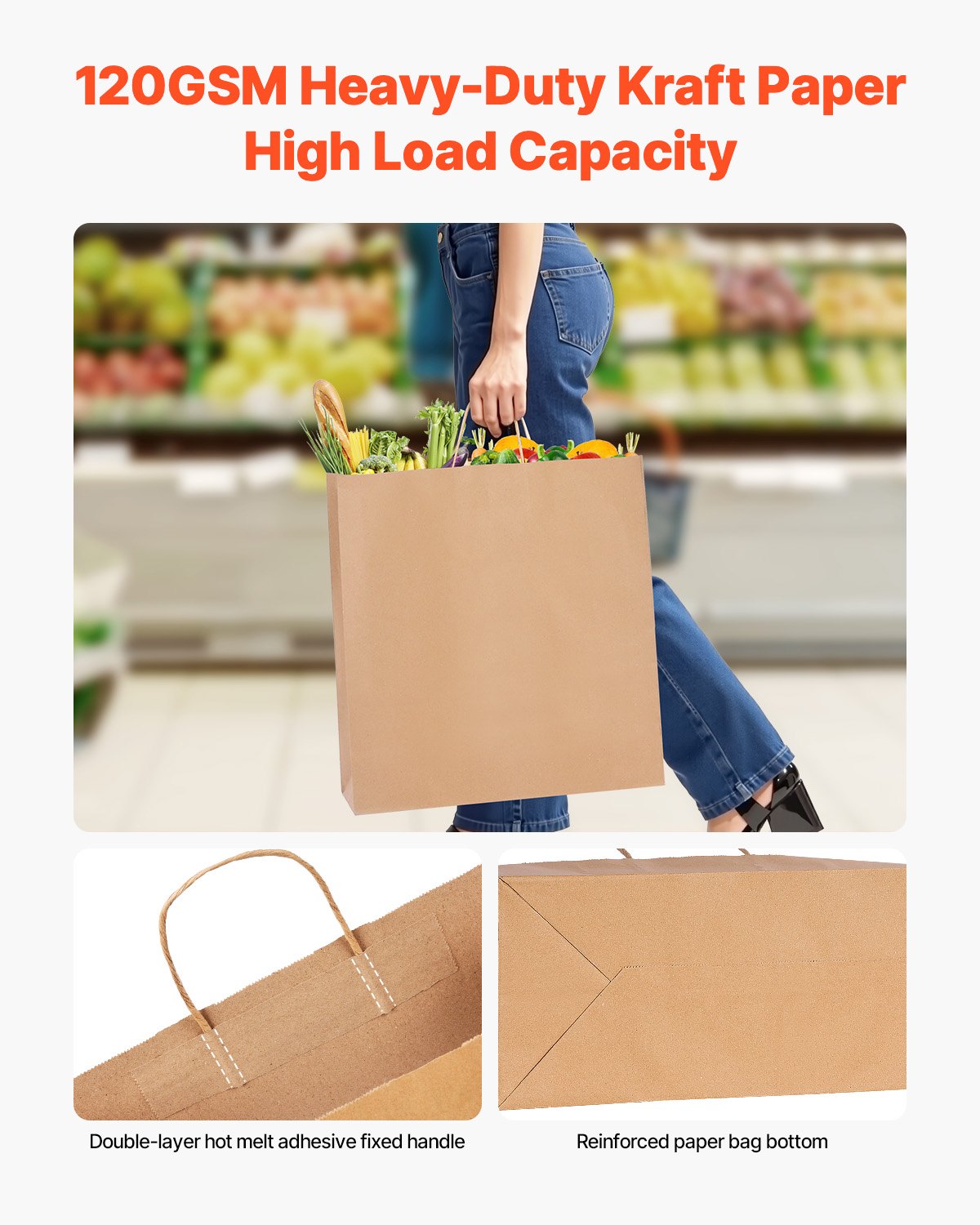 VEVOR Χάρτινες Σακούλες Kraft με Χερούλια 100 Τεμάχια 18x7x19 σε Μαύρη Τσάντα για Ψώνια VEVOR Χάρτινες Σακούλες Kraft με Χερούλια 100 Τεμάχια 18x7x19 σε Μαύρη Τσάντα για Ψώνια