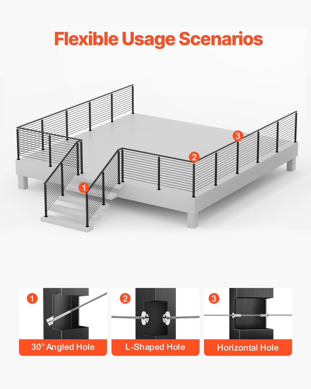 VEVOR Στύλος κιγκλιδώματος καλωδίων 42x2x2 ιντσών με προτρύπημα 1JZLGZXHS106AWJO6001V0 VEVOR Στύλος κιγκλιδώματος καλωδίων 42x2x2 ιντσών με προτρύπημα 1JZLGZXHS106AWJO6001V0