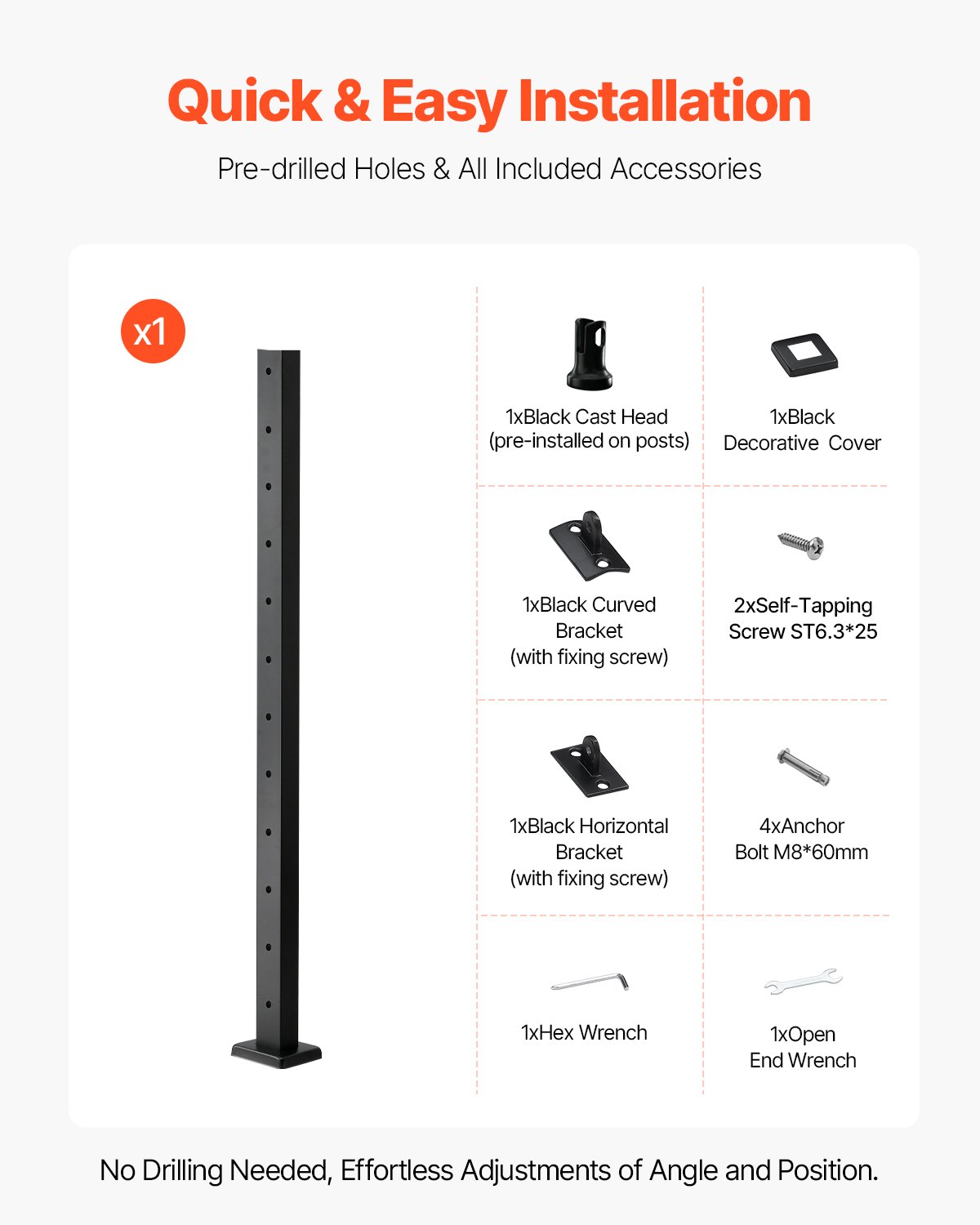 VEVOR Στύλος κιγκλιδώματος καλωδίων 42x2x2 ιντσών με προτρύπημα 1JZLGZXHS106AWJO6001V0 VEVOR Στύλος κιγκλιδώματος καλωδίων 42x2x2 ιντσών με προτρύπημα 1JZLGZXHS106AWJO6001V0