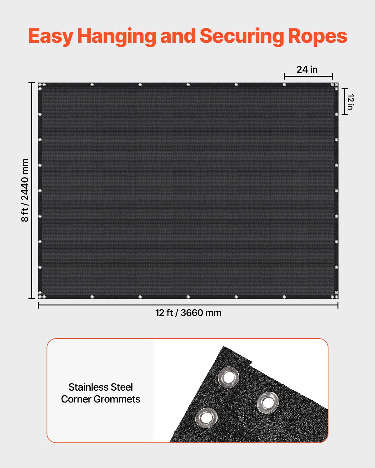 VEVOR 90% Υφασμάτινη Οθόνη Προστασίας Απορρήτου 8 x 12 πόδια για Αίθριο Κήπο (Μαύρο) VEVOR 90% Υφασμάτινη Οθόνη Προστασίας Απορρήτου 8 x 12 πόδια για Αίθριο Κήπο (Μαύρο)