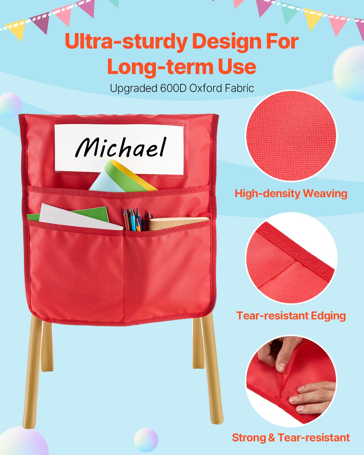 Θήκες καρέκλας VEVOR για τάξη, 24 τσέπες καθίσματος με ετικέτα ονόματος, πολύχρωμες Θήκες καρέκλας VEVOR για τάξη, 24 τσέπες καθίσματος με ετικέτα ονόματος, πολύχρωμες