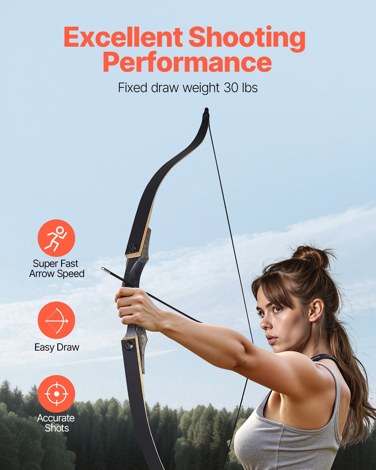 VEVOR 60 ιντσών Ξύλινο τόξο με κυρτό τόξο, κιτ κυνηγετικών βελών, εξάσκησης 13,5 κιλών VEVOR 60 ιντσών Ξύλινο τόξο με κυρτό τόξο, κιτ κυνηγετικών βελών, εξάσκησης 13,5 κιλών